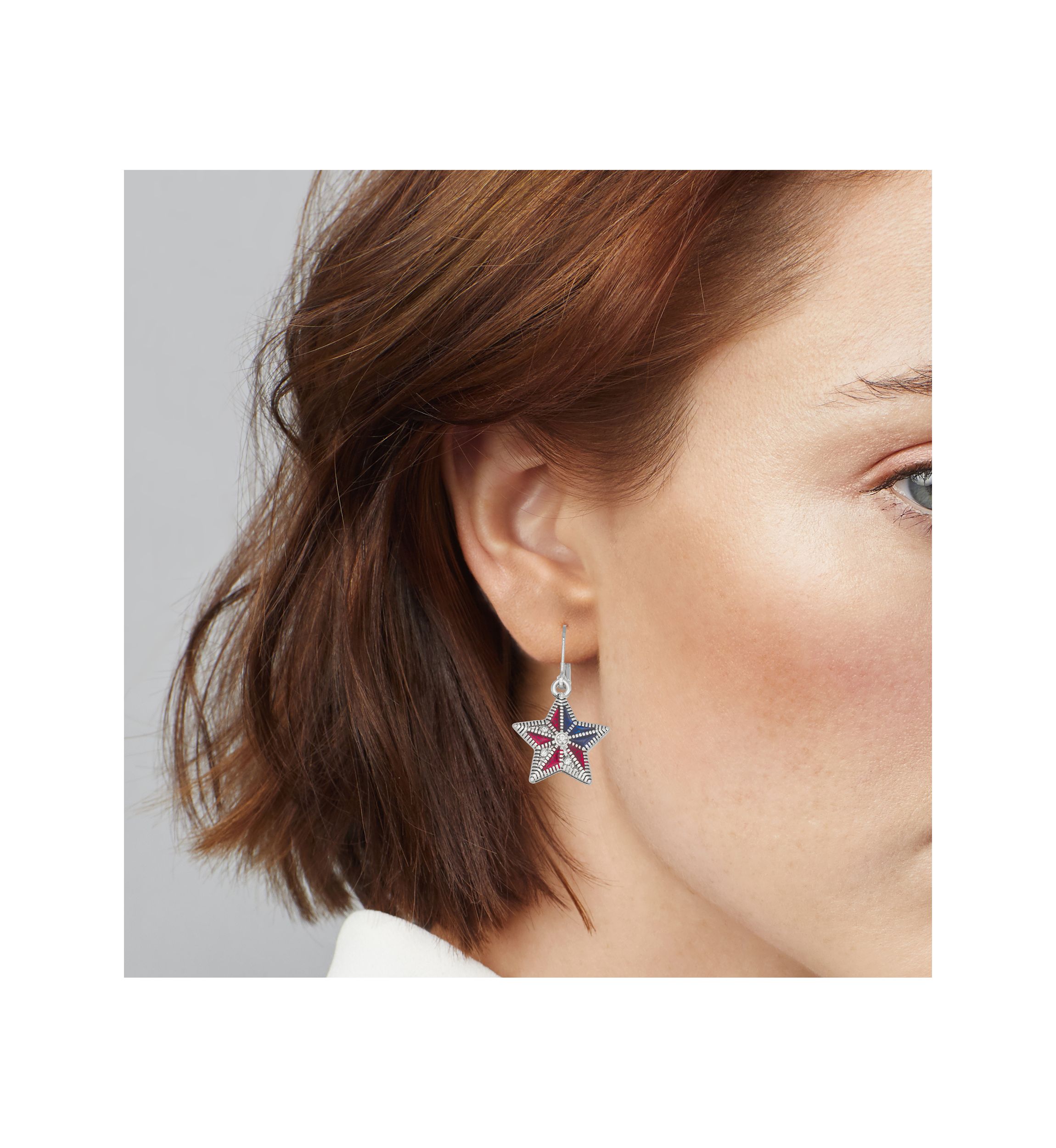 Silver Tone Multi America Star Drop Earrings
