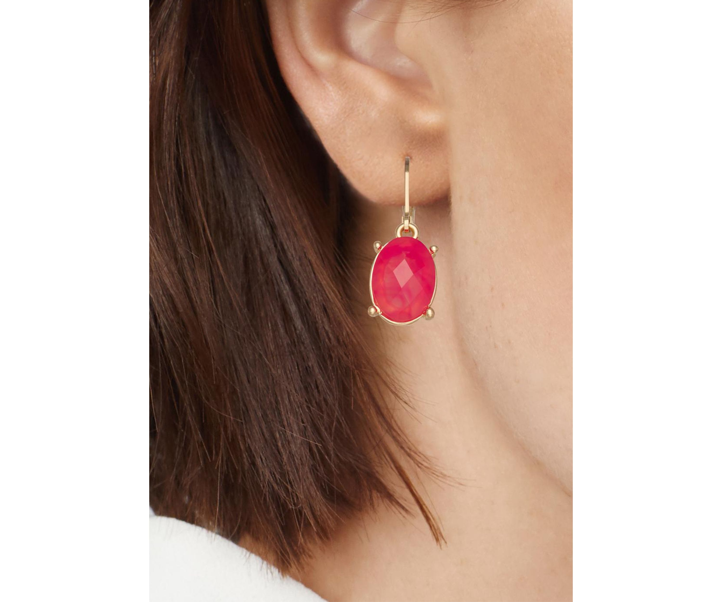 Gold Tone Cherry Quartz Drop Earrings