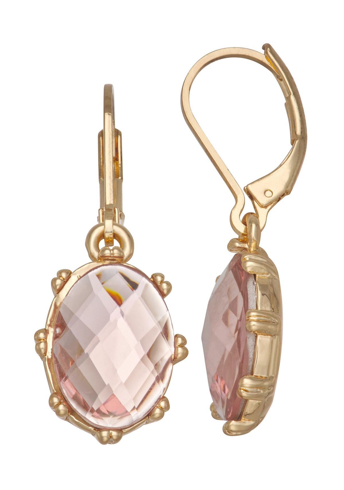 Gold Tone Vintage Rose Drop Earrings