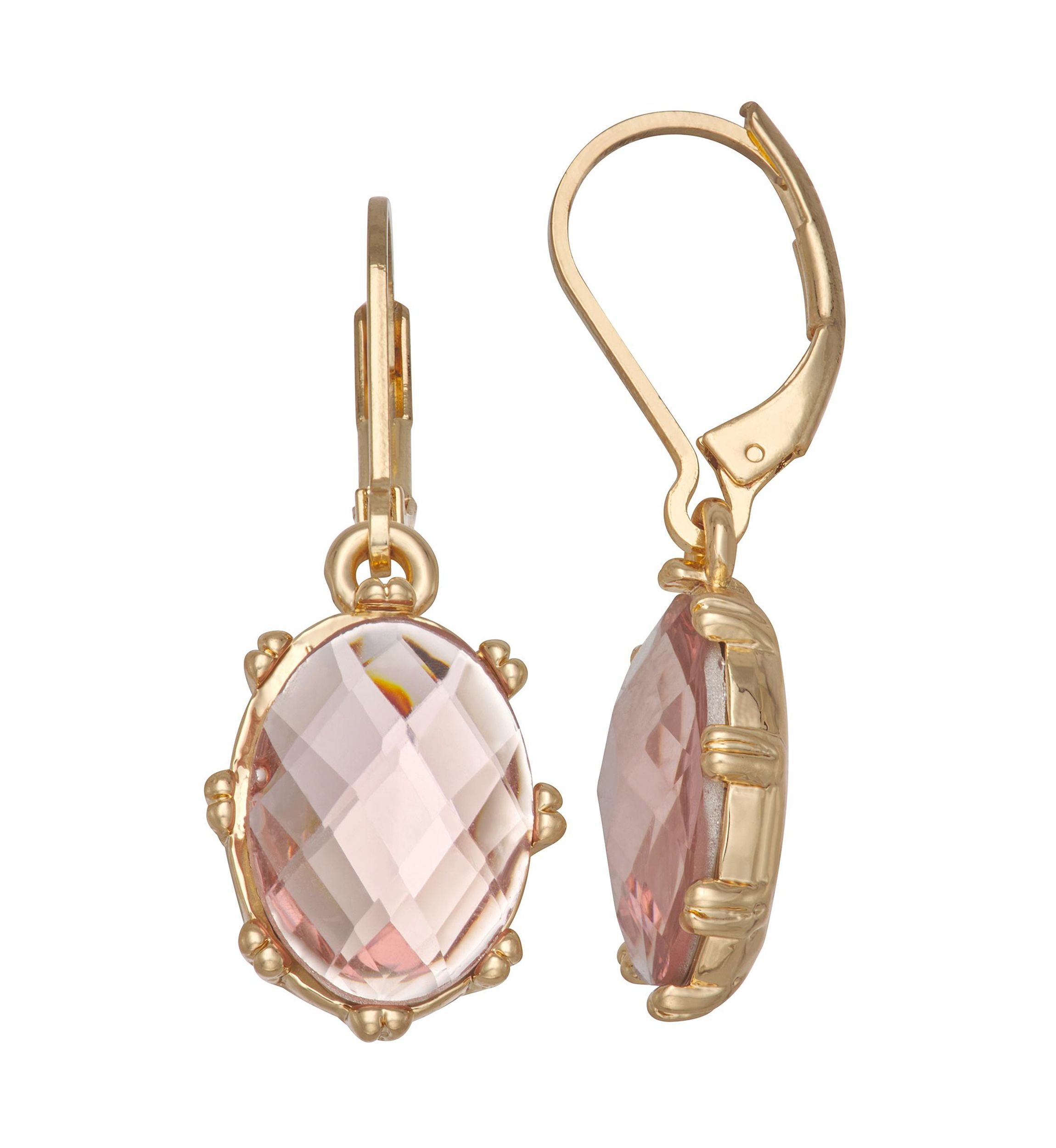 Gold Tone Vintage Rose Drop Earrings