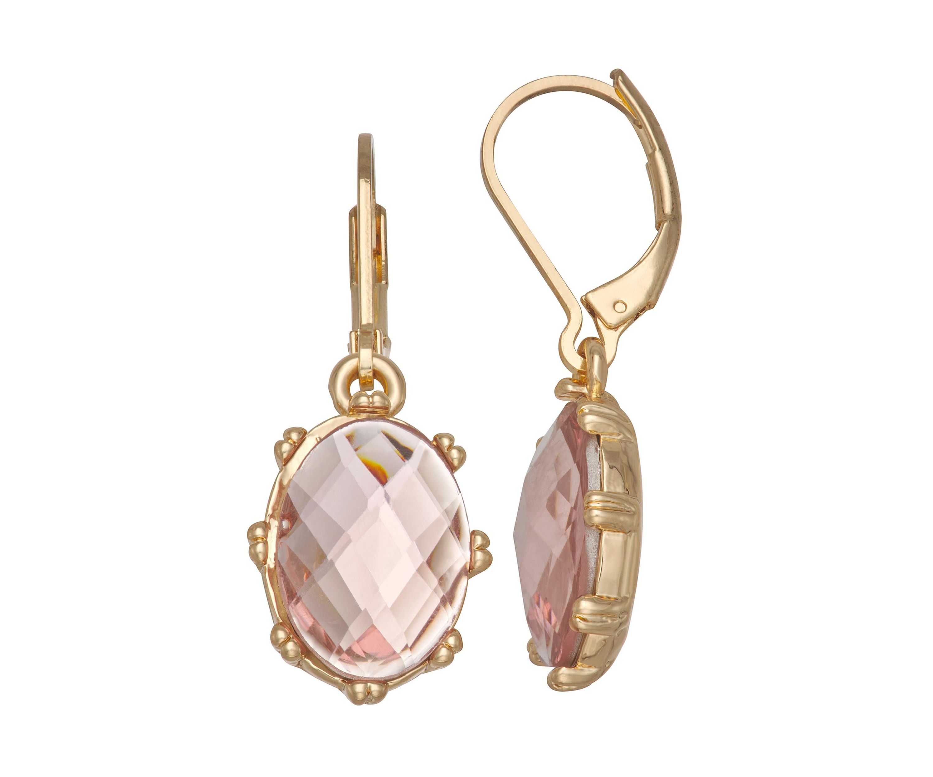Gold Tone Vintage Rose Drop Earrings