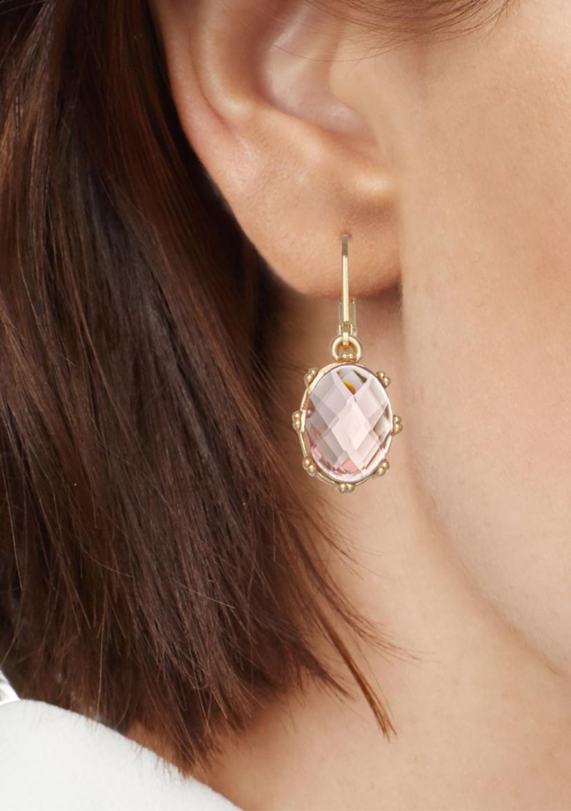 Gold Tone Vintage Rose Drop Earrings