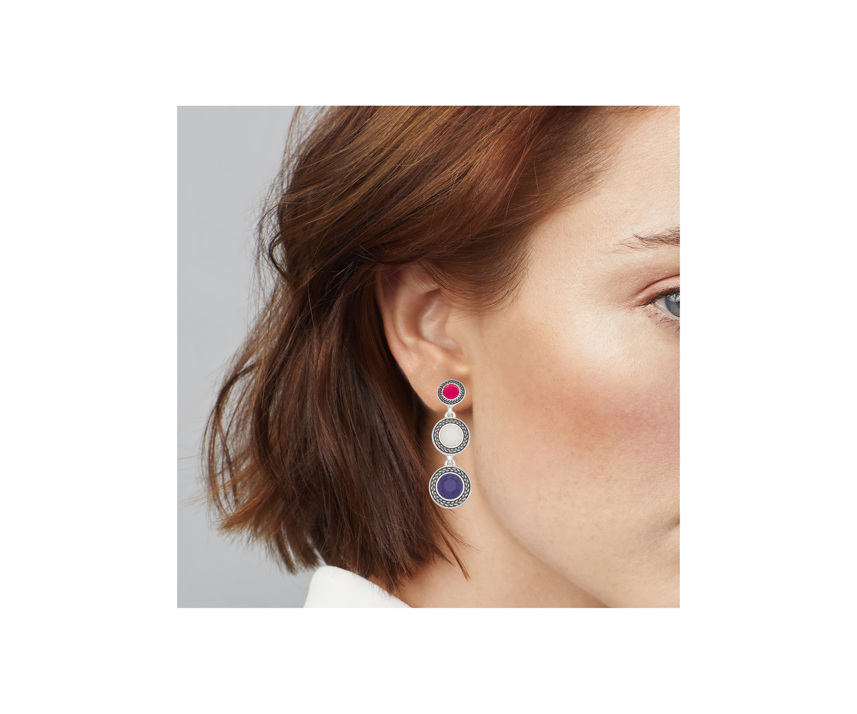 Silver Tone Red, White and Blue Linear Earrings