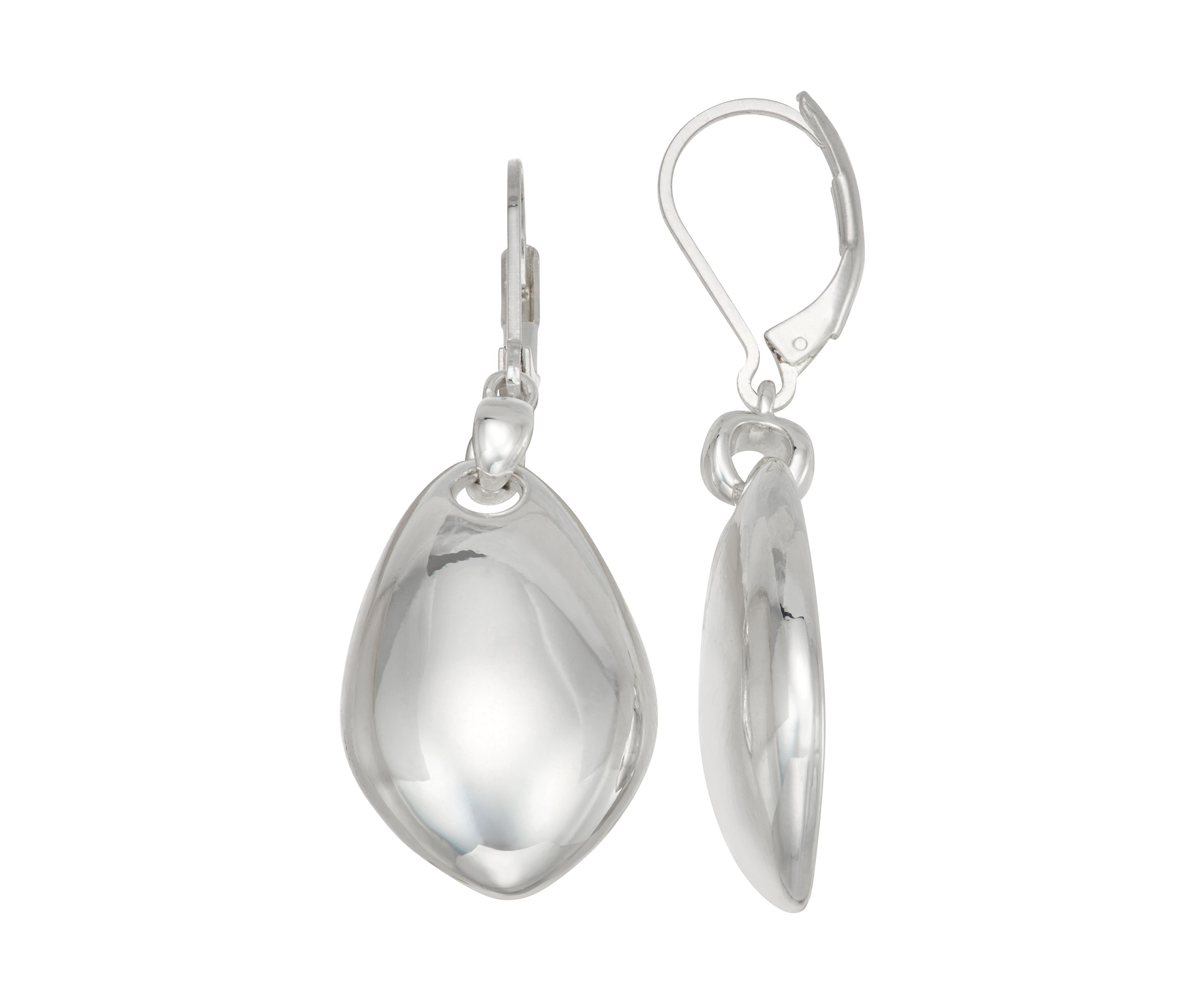 Silver Tone Domed Drop Lever Back Earrings