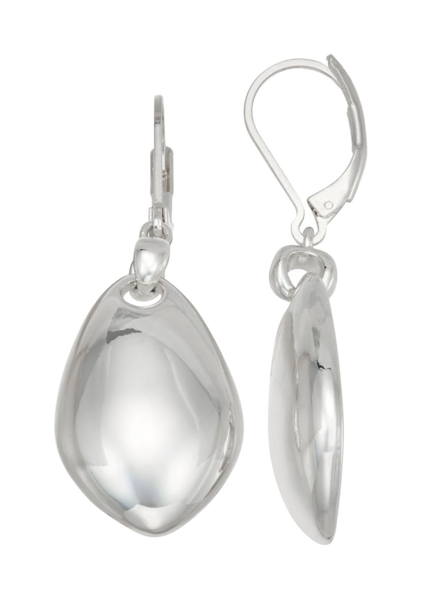 Silver Tone Domed Drop Lever Back Earrings