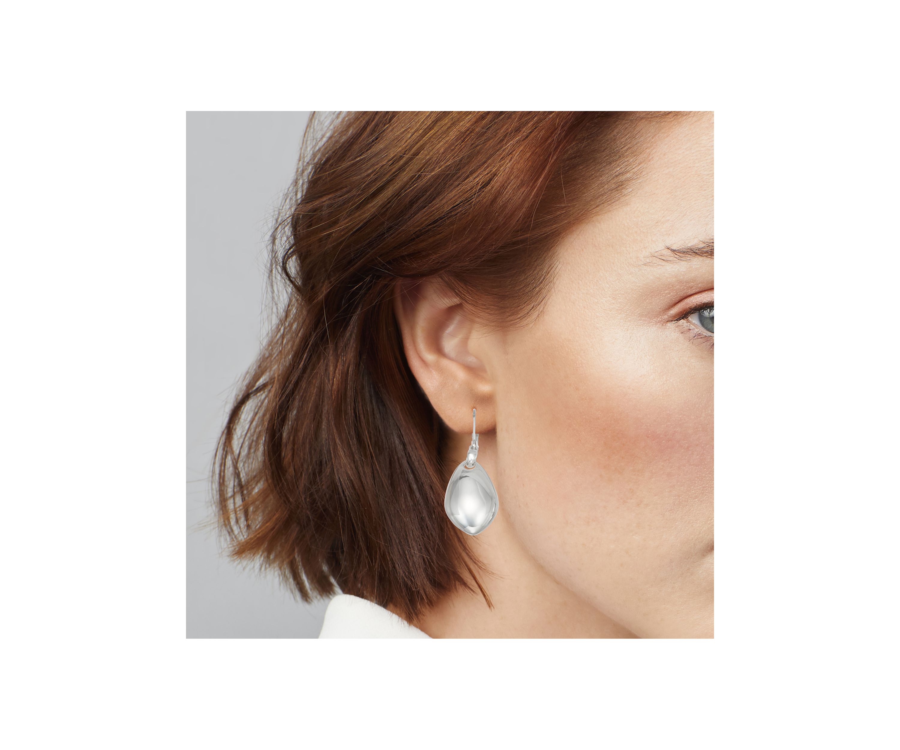 Silver Tone Domed Drop Lever Back Earrings