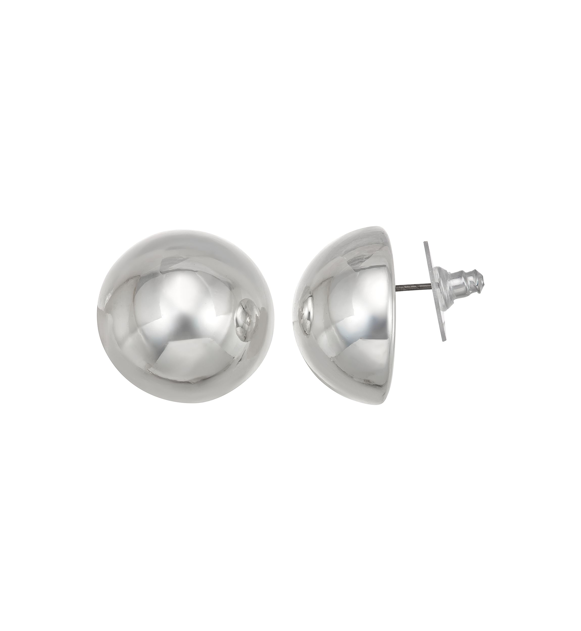 Silver Tone Dome Stud Earrings