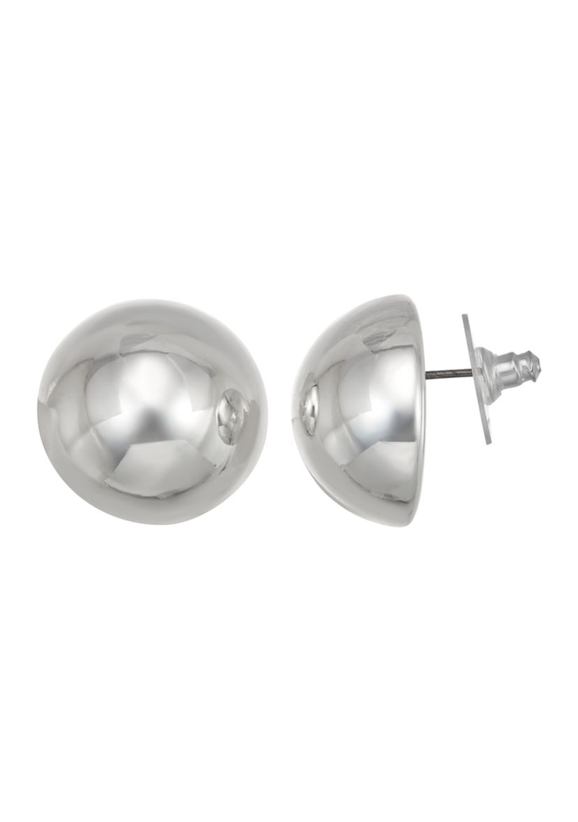Silver Tone Dome Stud Earrings