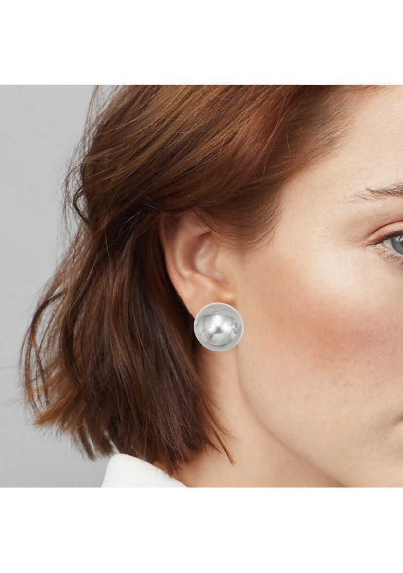 Silver Tone Dome Stud Earrings