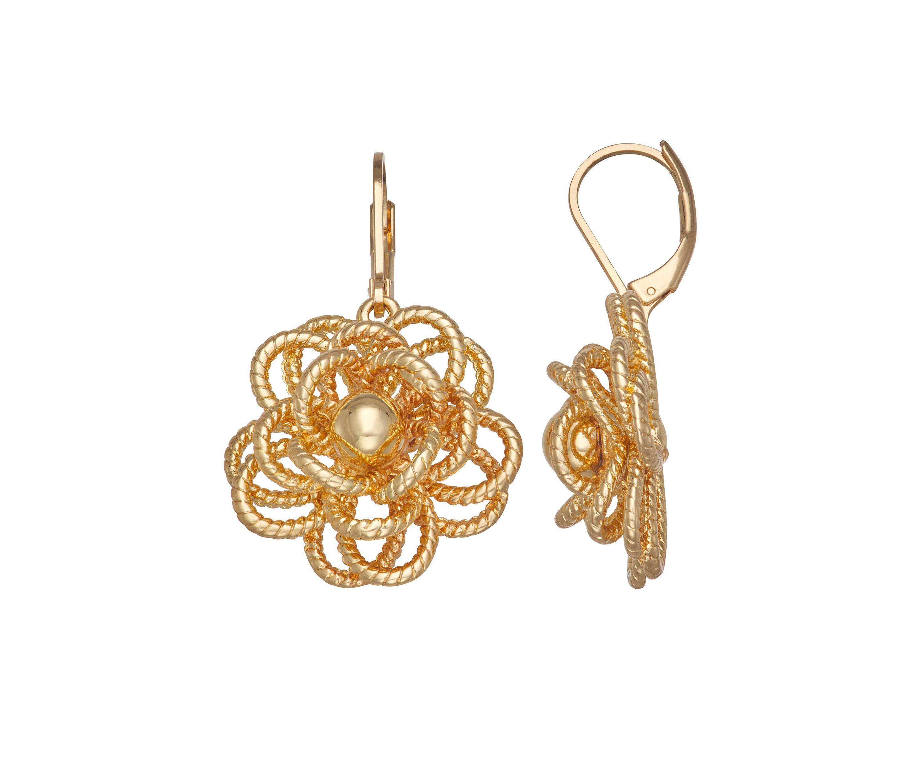 Gold Tone Flower Drop Earrings