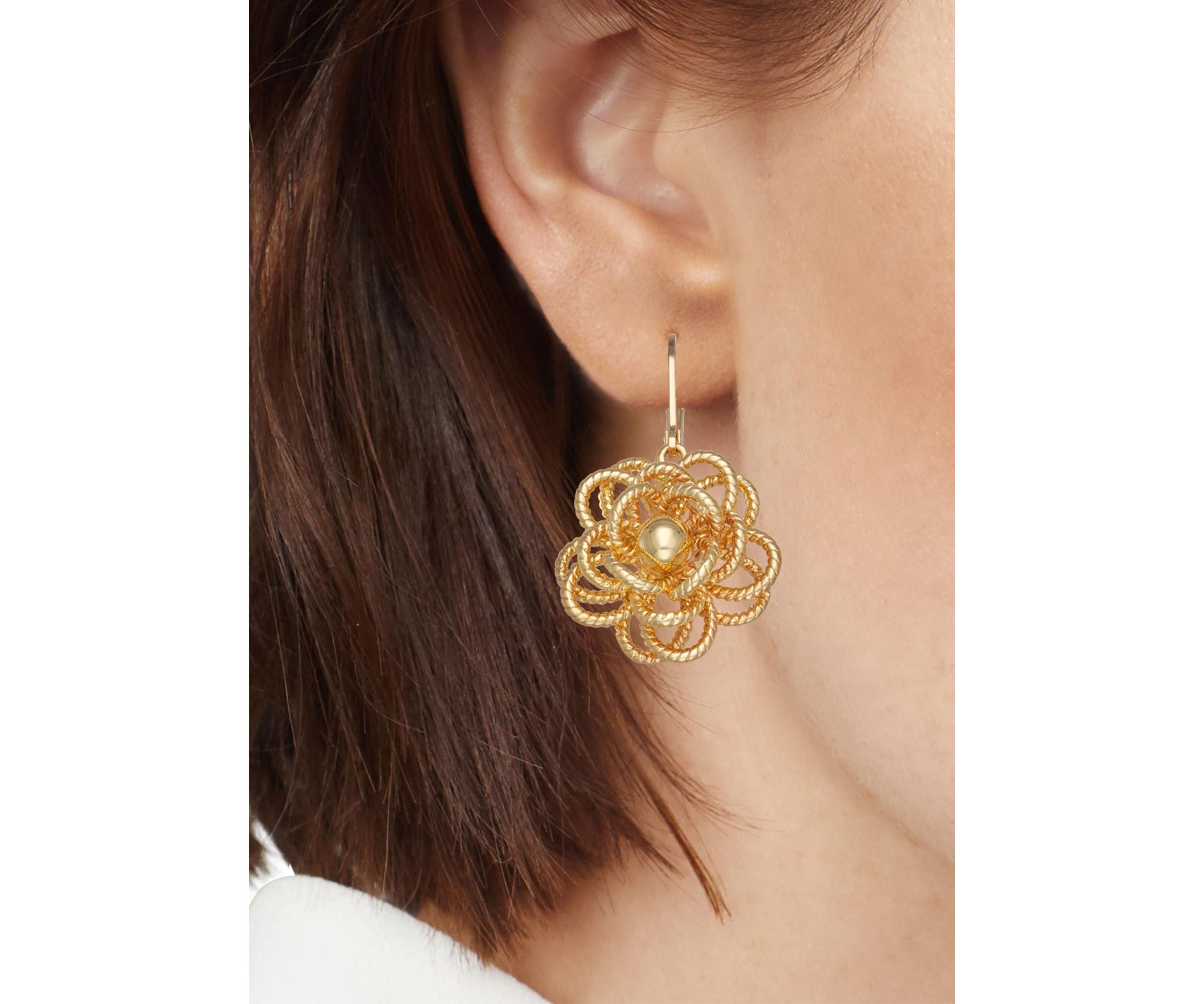 Gold Tone Flower Drop Earrings