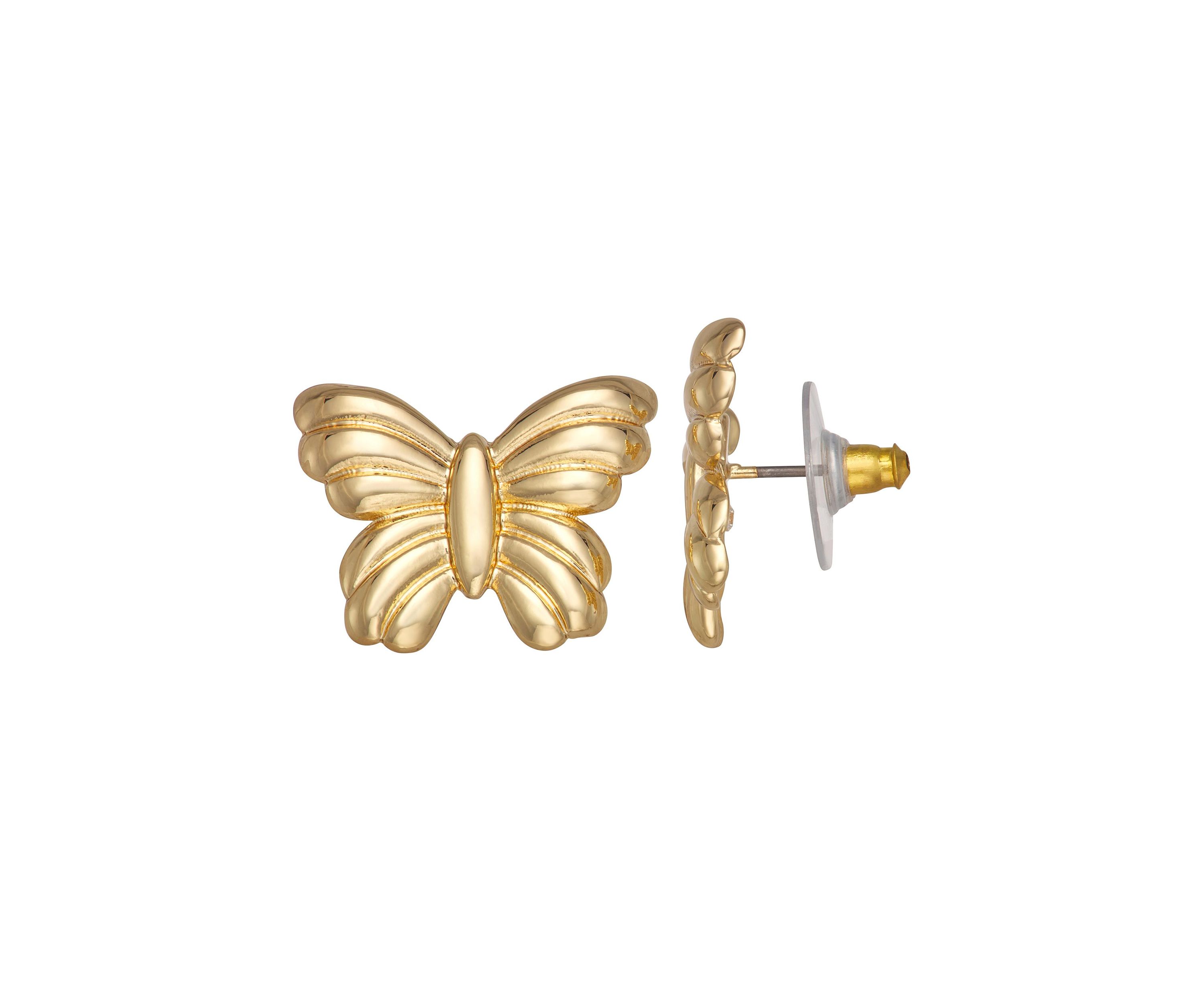 Gold Tone Flutted Butterfly Stud Earrings