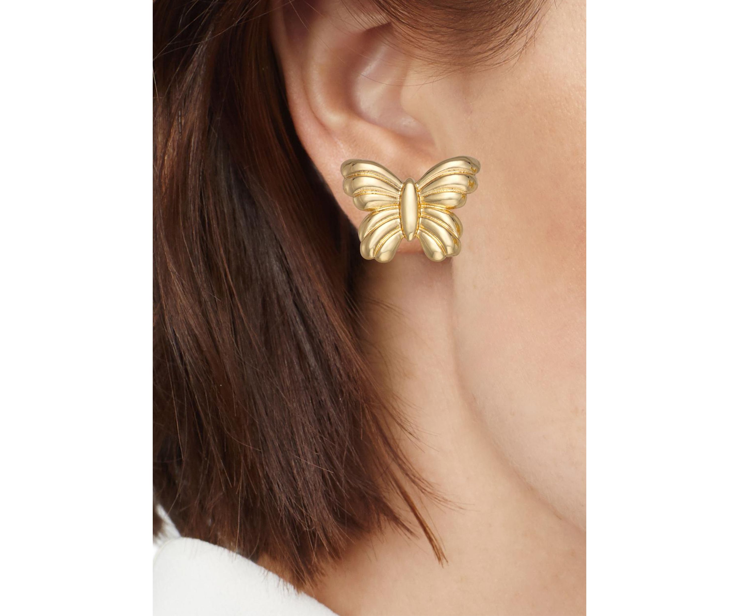Gold Tone Flutted Butterfly Stud Earrings