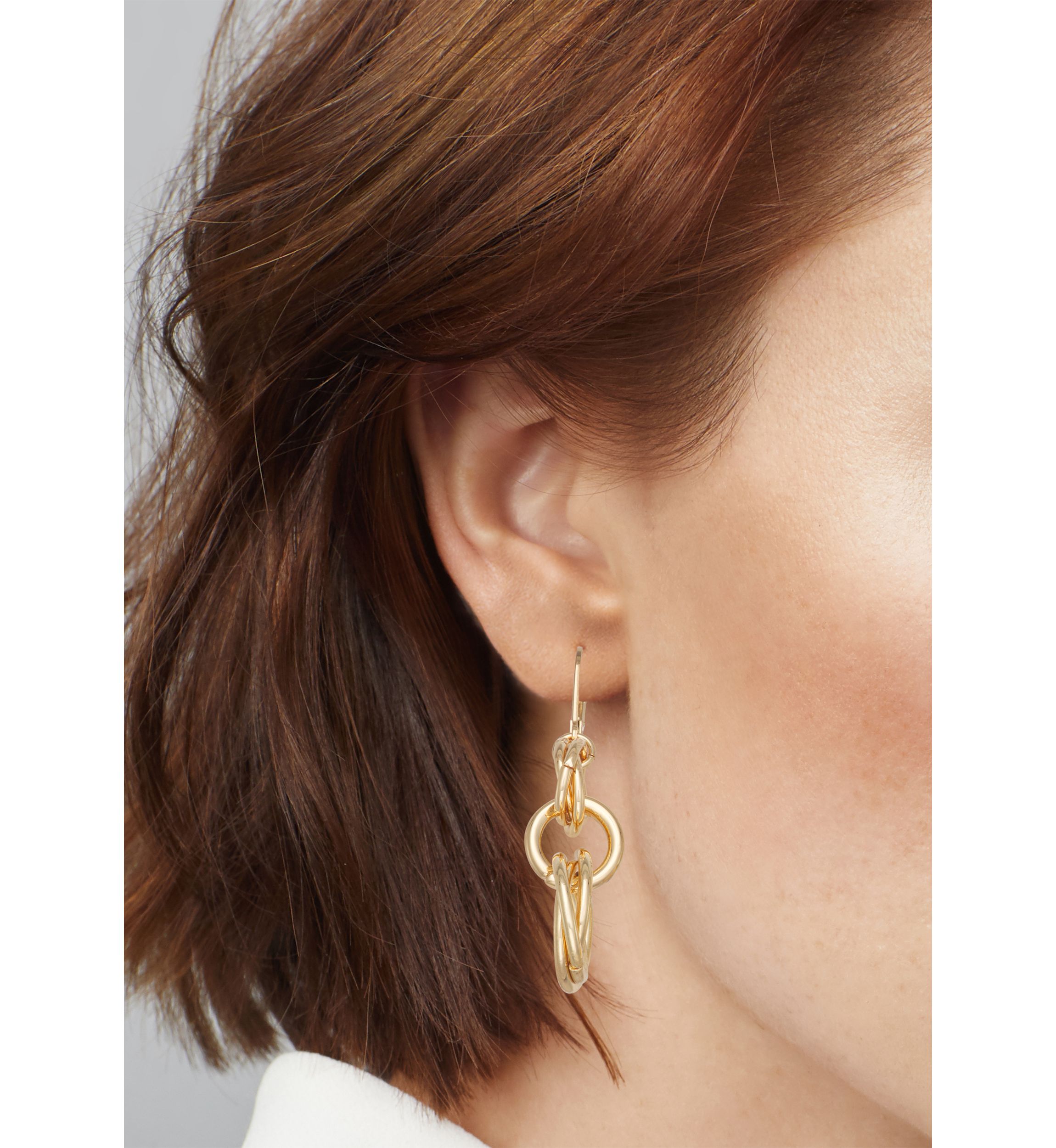 Gold Tone Rings Double Drop Earrings