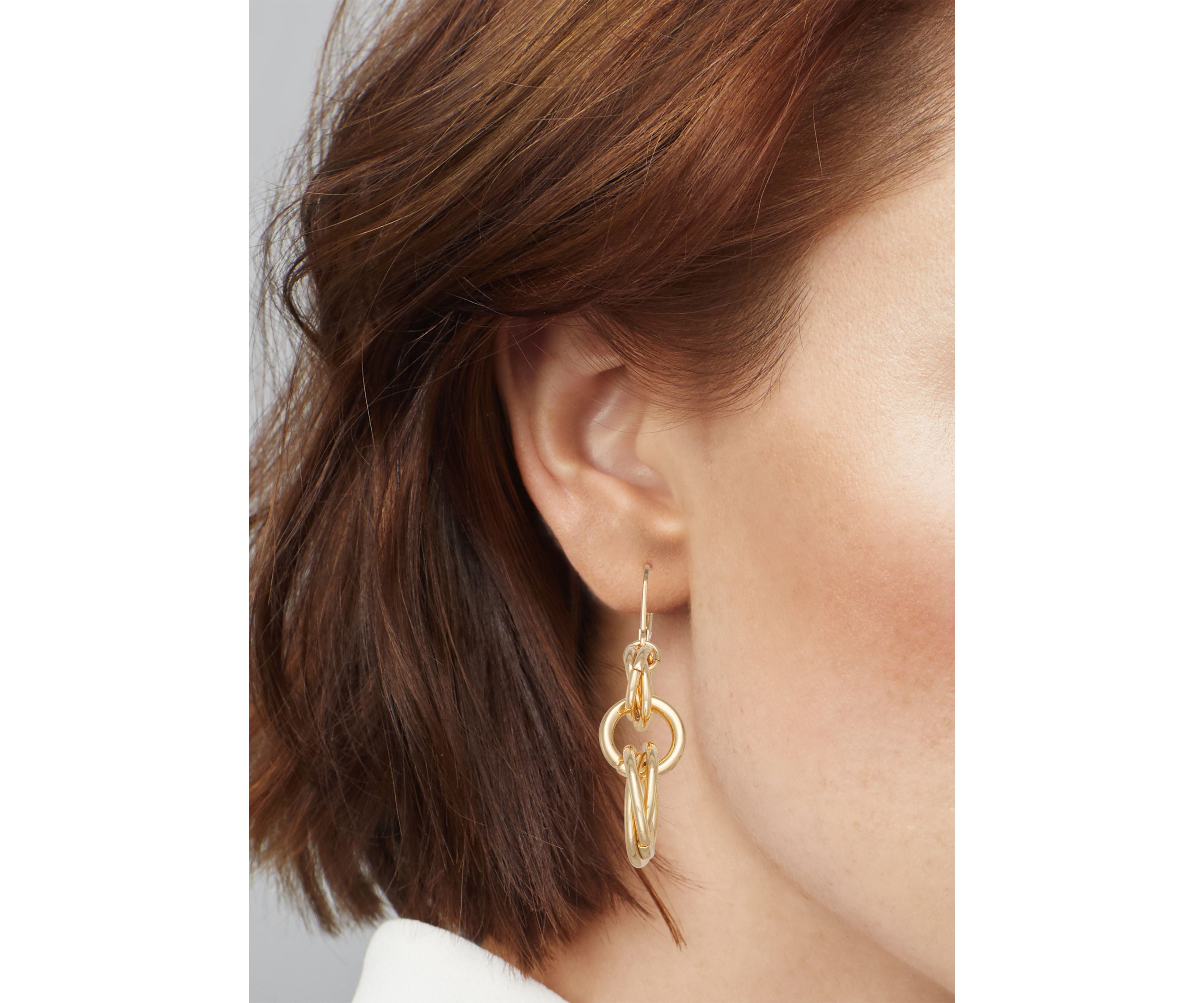 Gold Tone Rings Double Drop Earrings