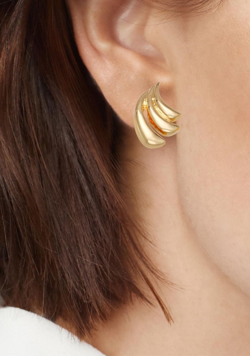 Gold Tone Wave Stud Earrings