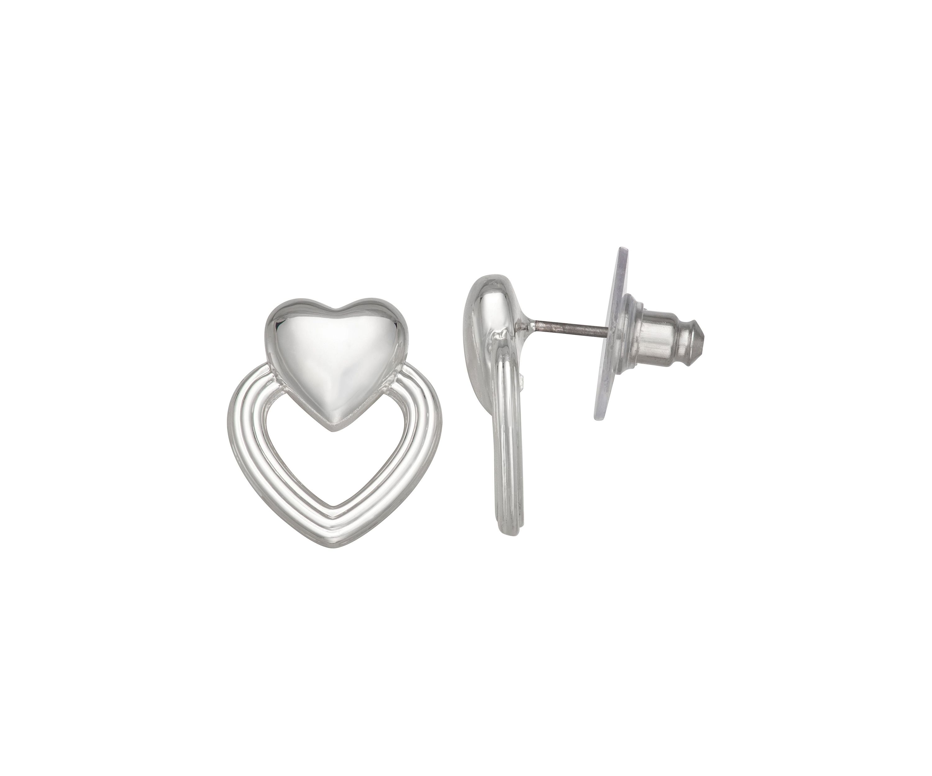 Silver Tone Heart Drop Earrings