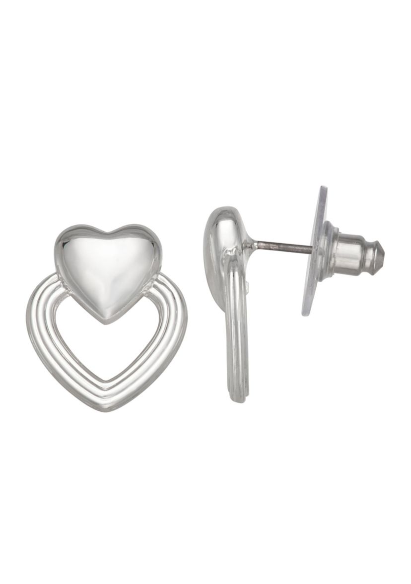 Silver Tone Heart Drop Earrings