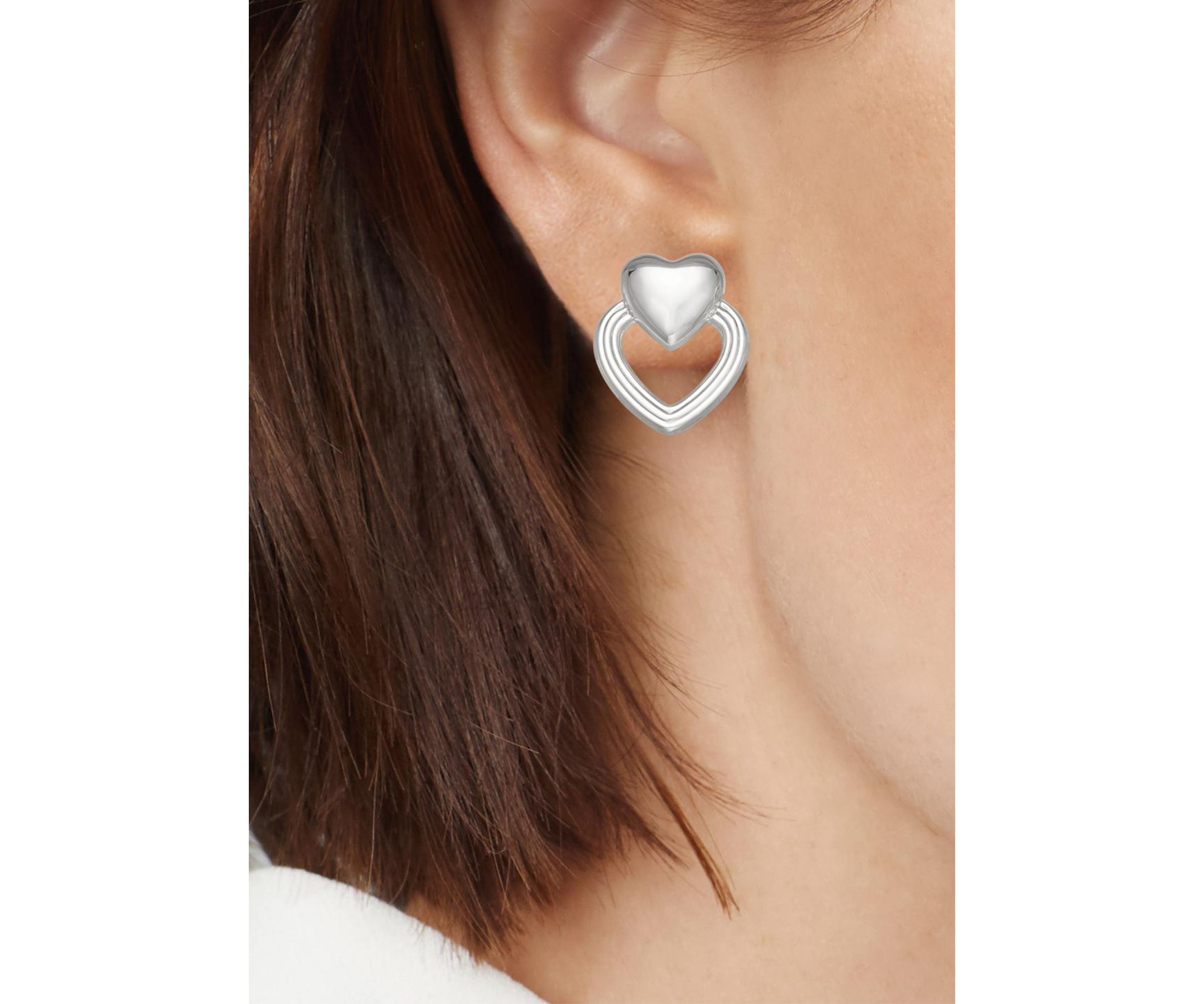 Silver Tone Heart Drop Earrings