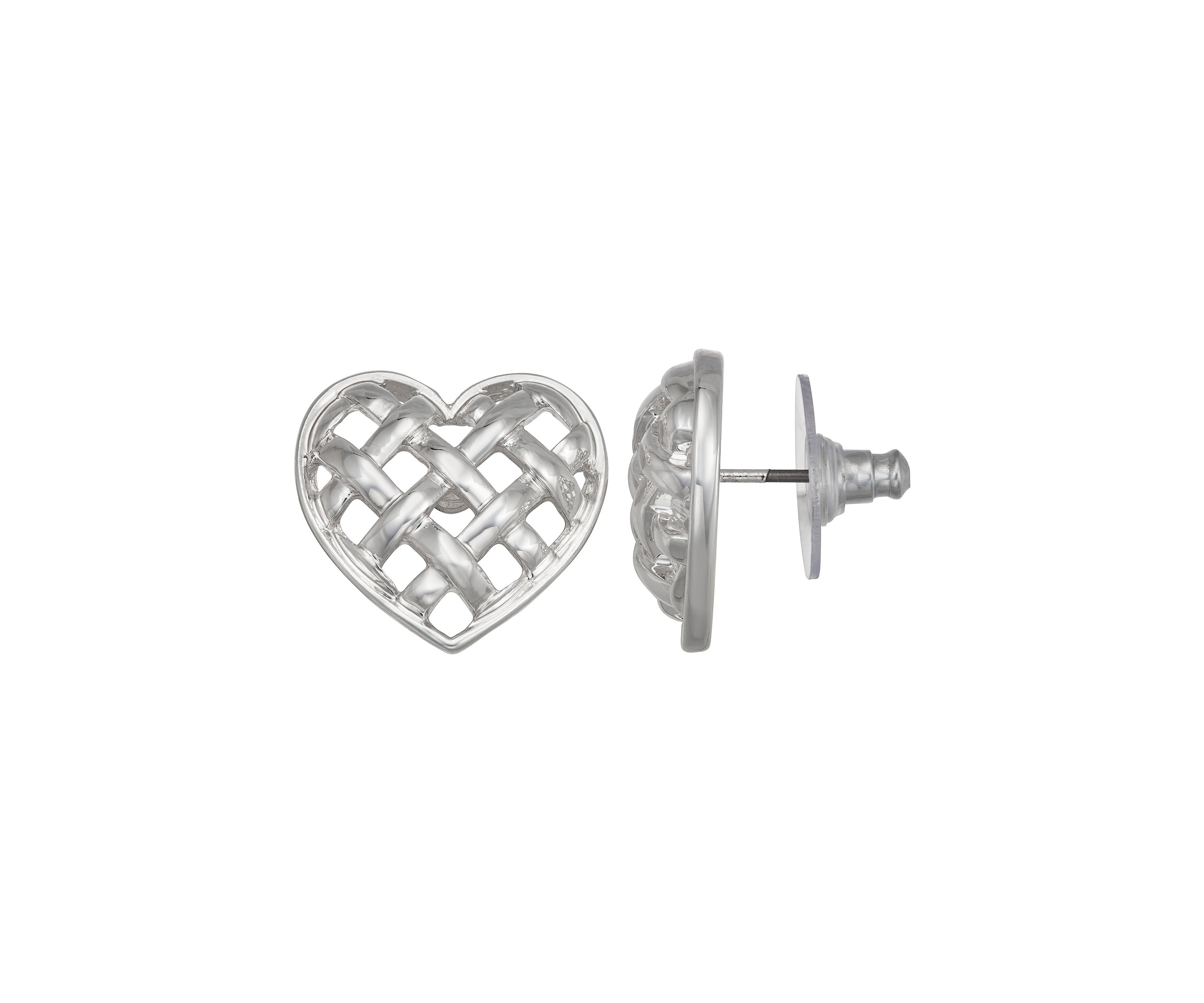 Silver Tone Heart Weave Stud Earrings