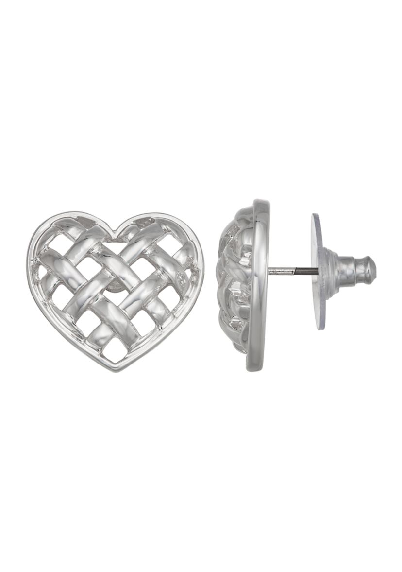 Silver Tone Heart Weave Stud Earrings