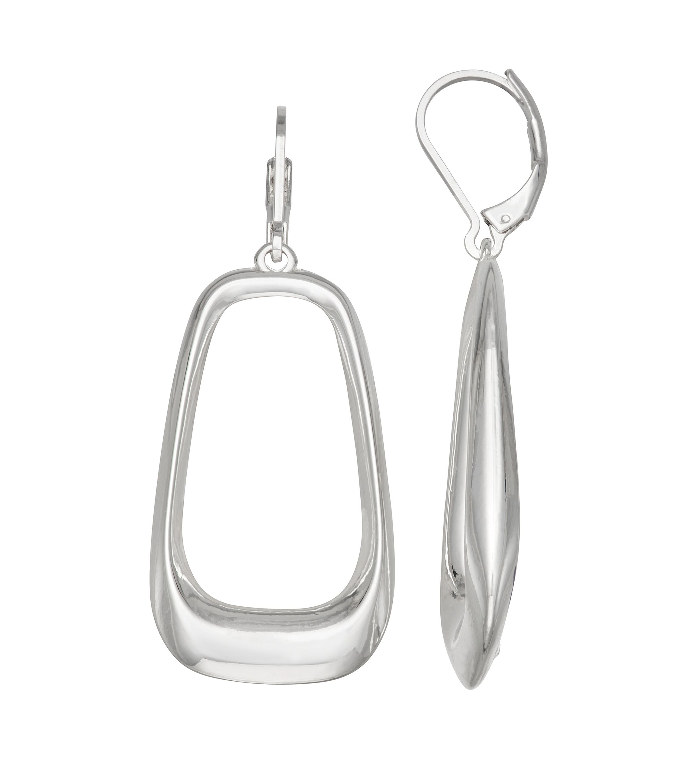 Silver Tone Long Oval Drop Earrings