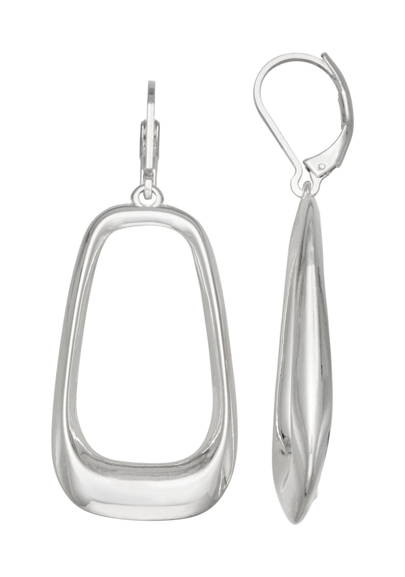 Silver Tone Long Oval Drop Earrings