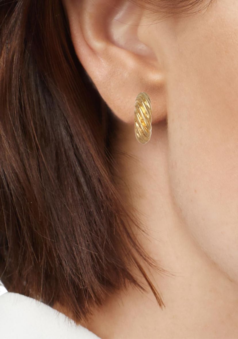 Gold Tone Puffy C Hoop Trio Earrings Set