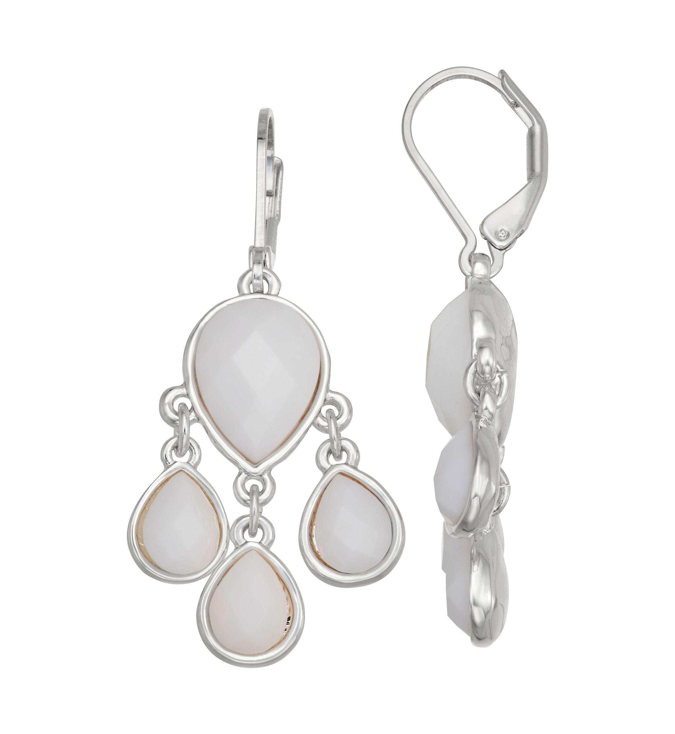 Silver Tone White Shaky Drop Earrings