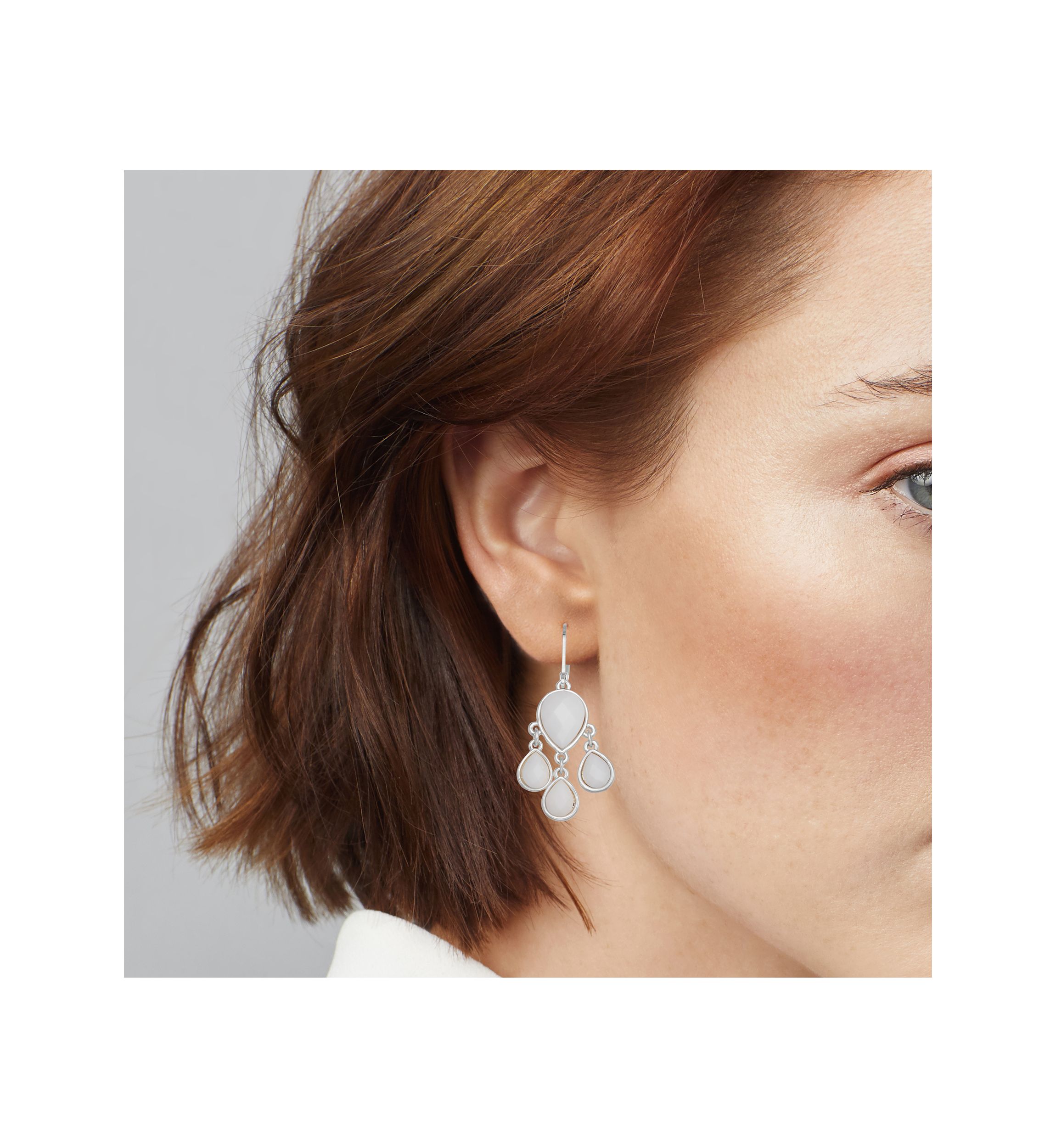 Silver Tone White Shaky Drop Earrings
