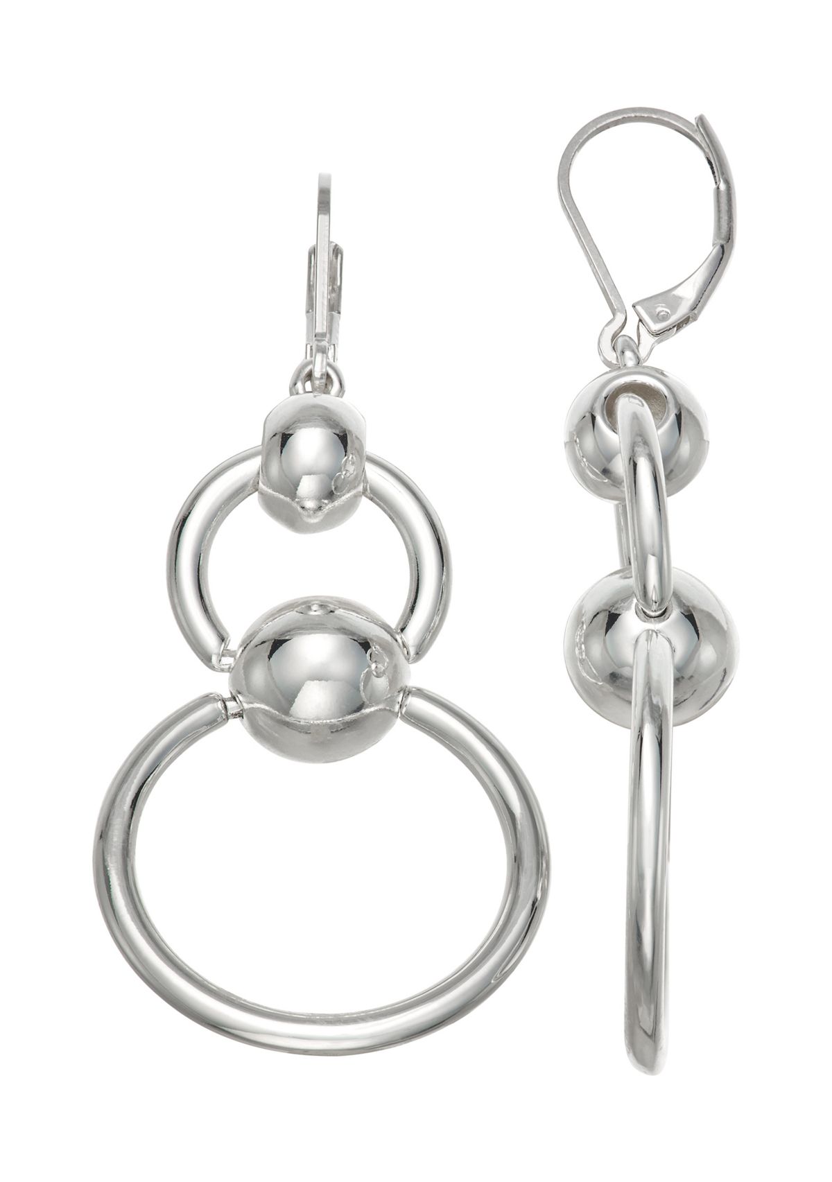 Silver Tone Caviar Double Drop Earrings