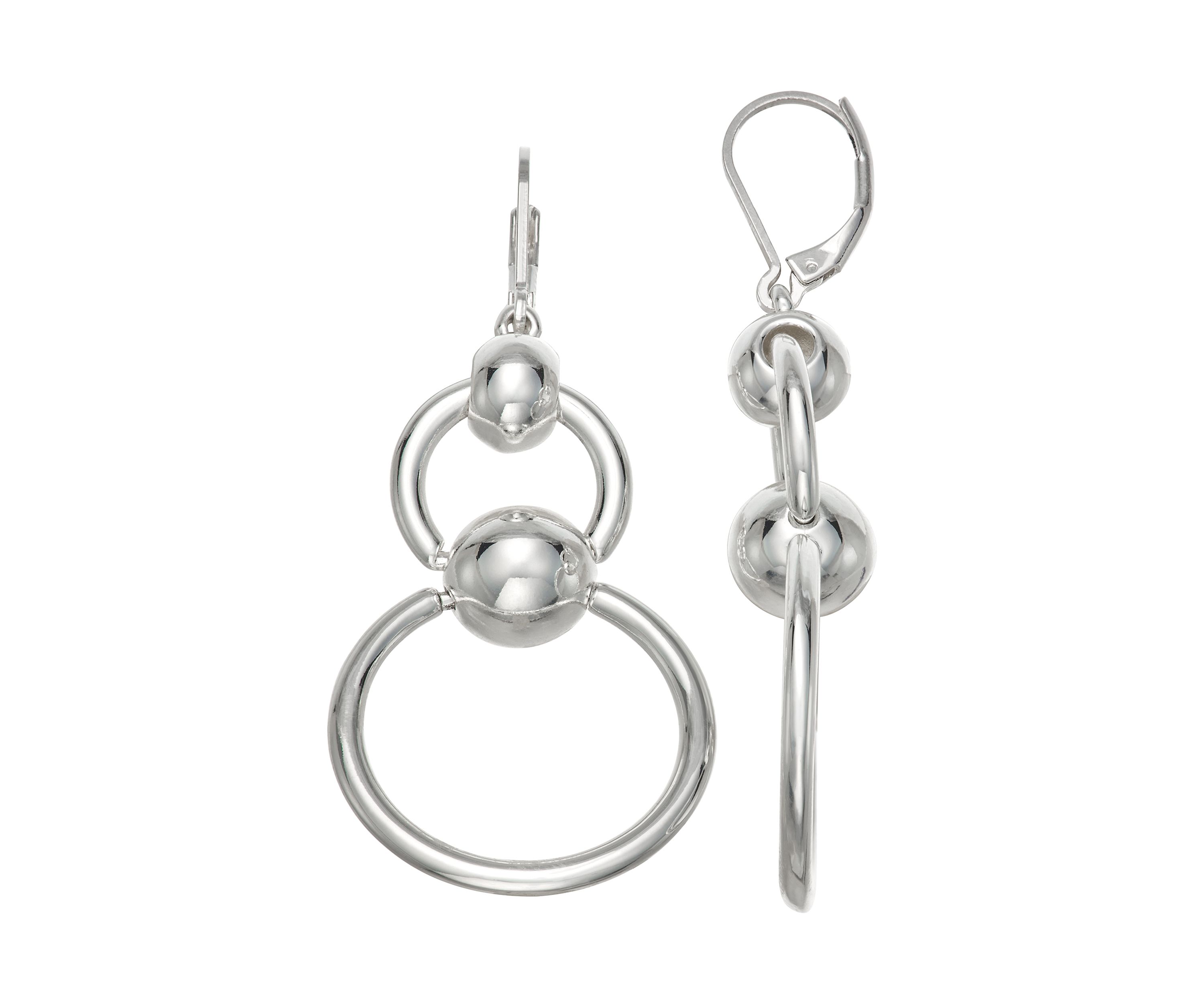 Silver Tone Caviar Double Drop Earrings