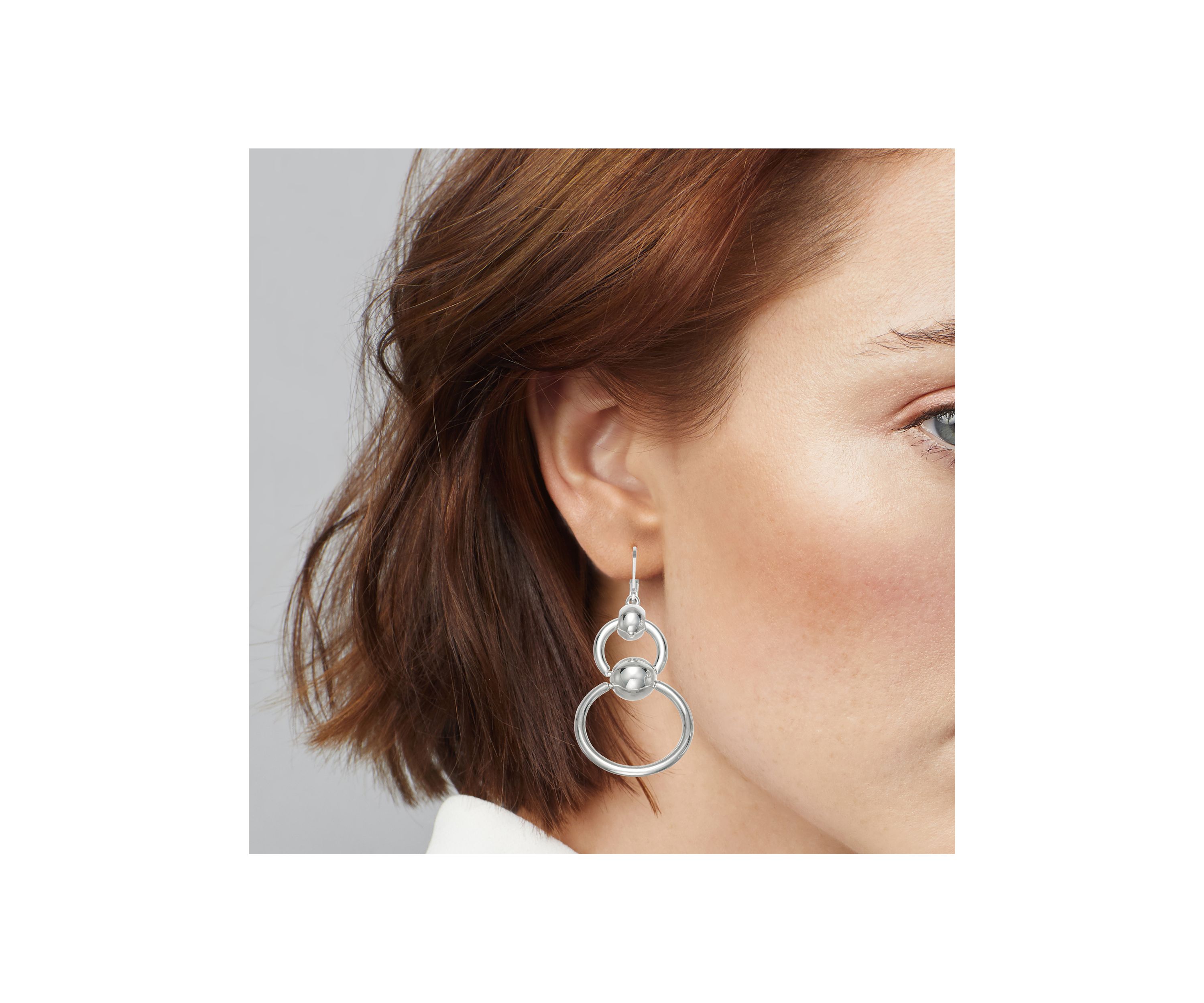 Silver Tone Caviar Double Drop Earrings