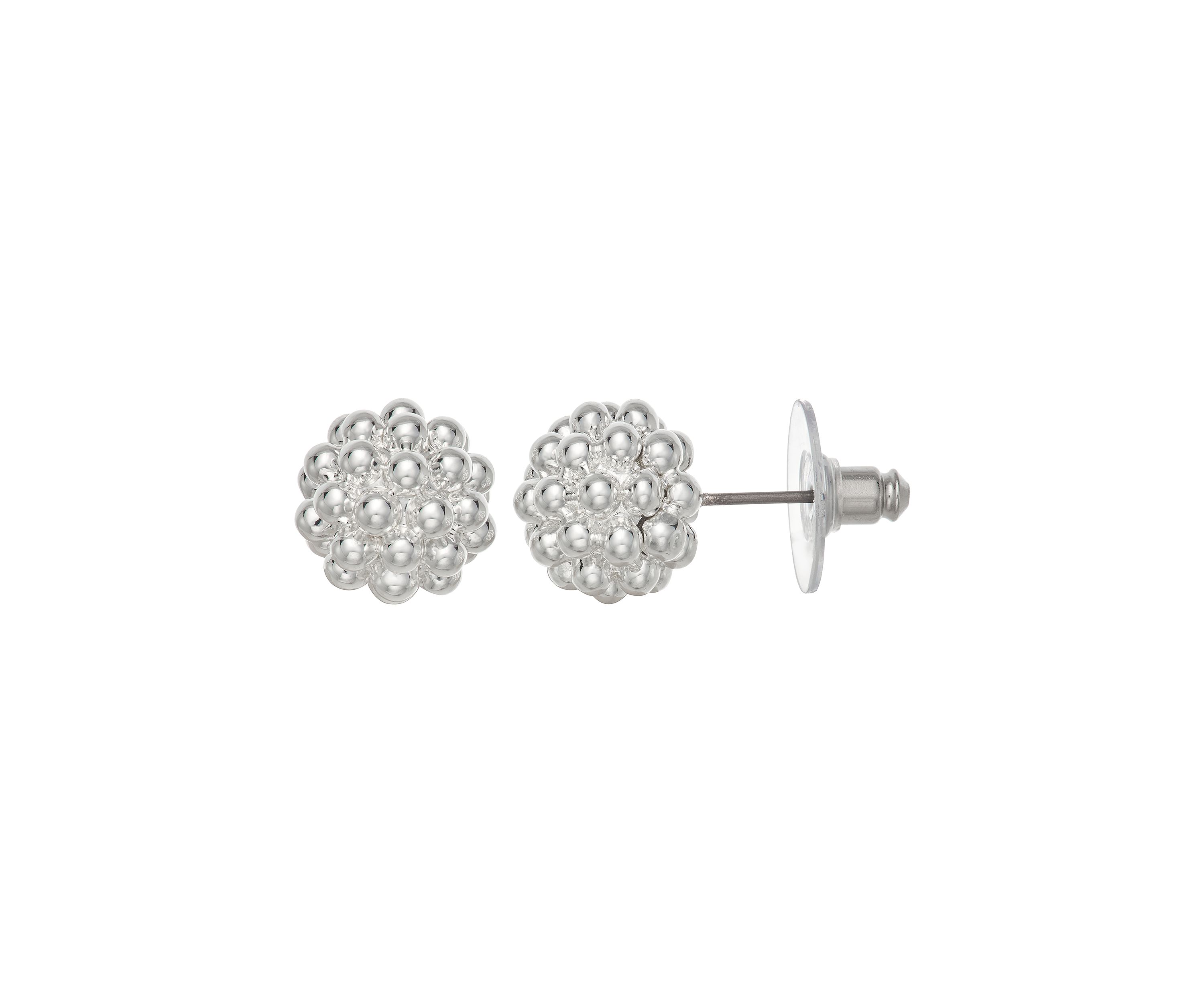 Silver Tone Caviar Stud Earrings