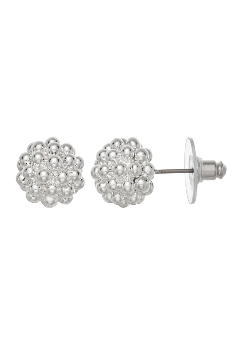 Silver Tone Caviar Stud Earrings