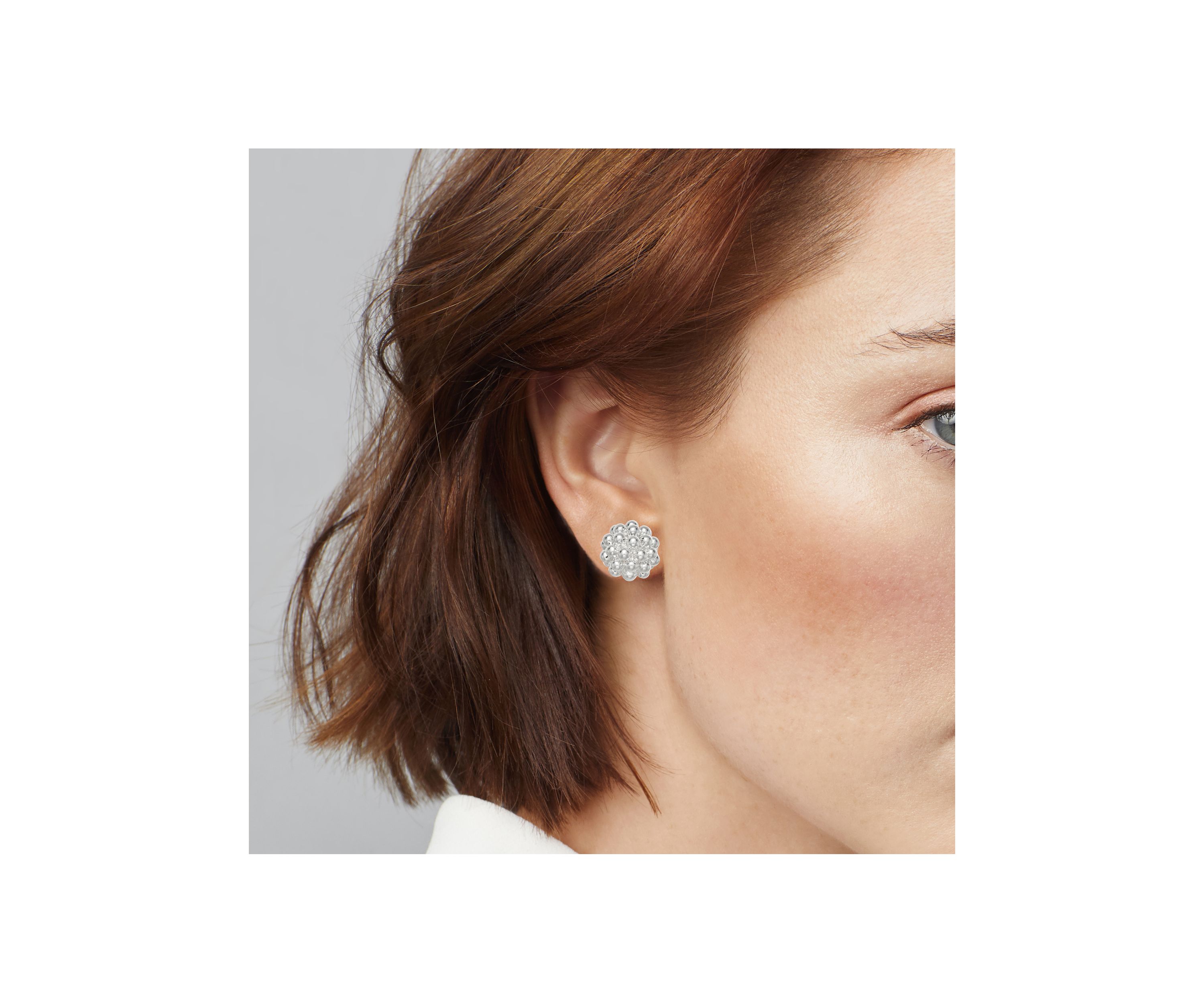 Silver Tone Caviar Stud Earrings