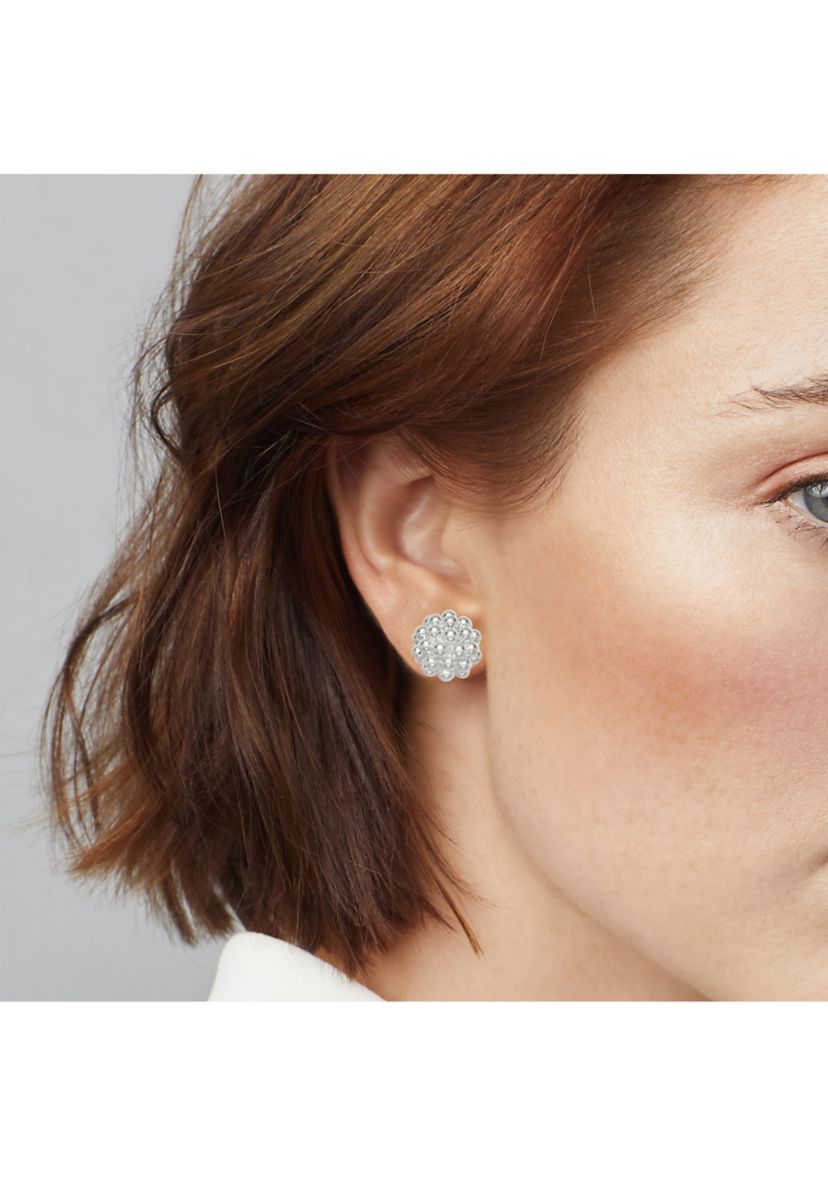 Silver Tone Caviar Stud Earrings