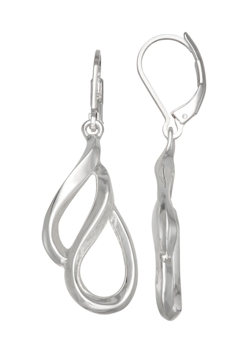 Silver Tone Leaves Drop Earrings