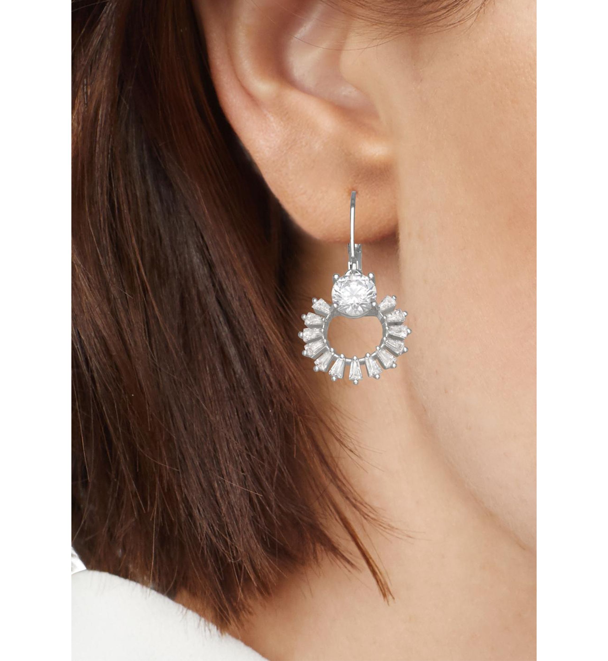 Silver Tone Cubic Zirconia Drop Earrings