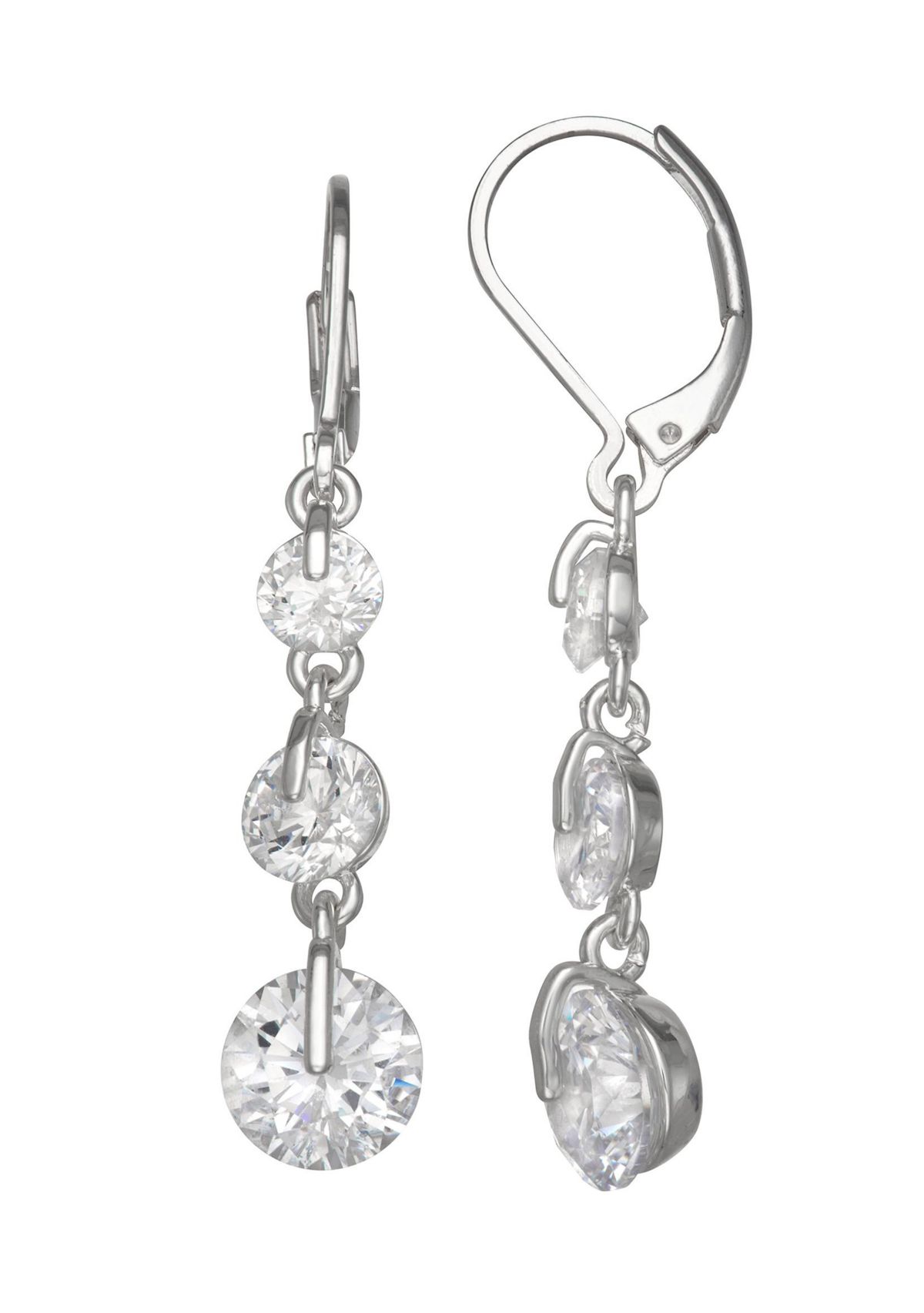 Silver Tone Cubic Zirconia Linear Earrings