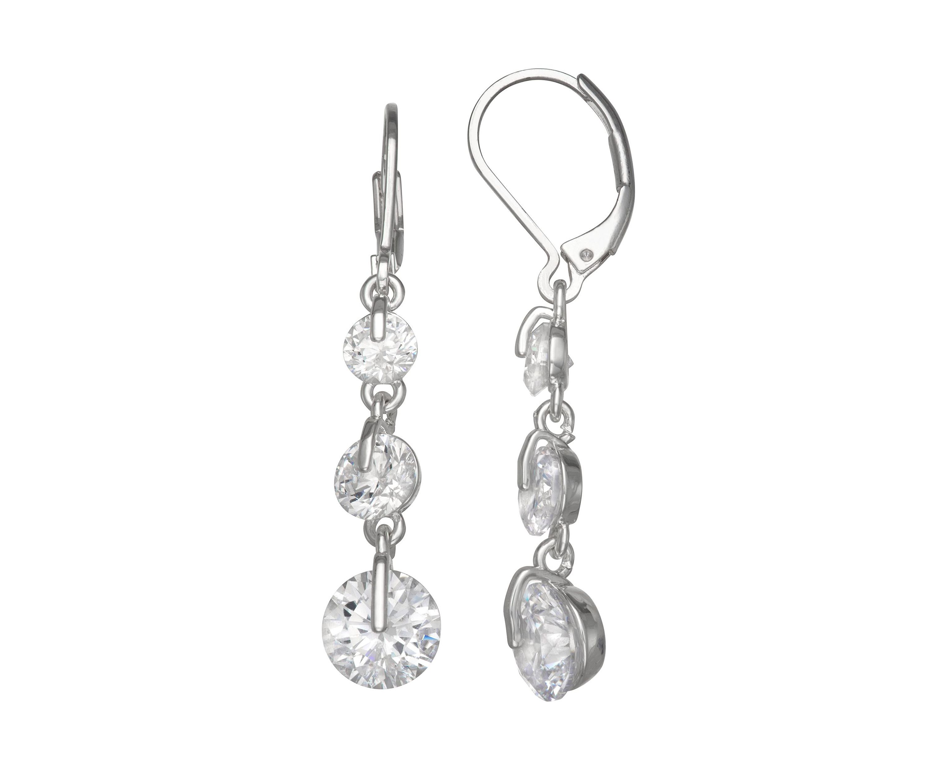 Silver Tone Cubic Zirconia Linear Earrings