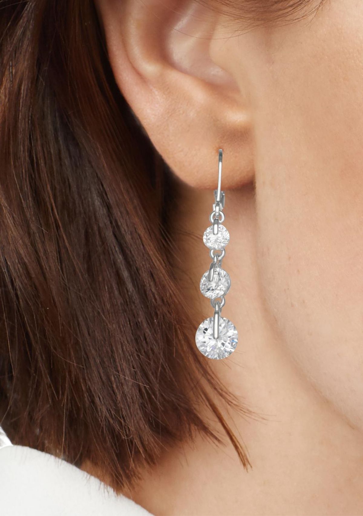 Silver Tone Cubic Zirconia Linear Earrings