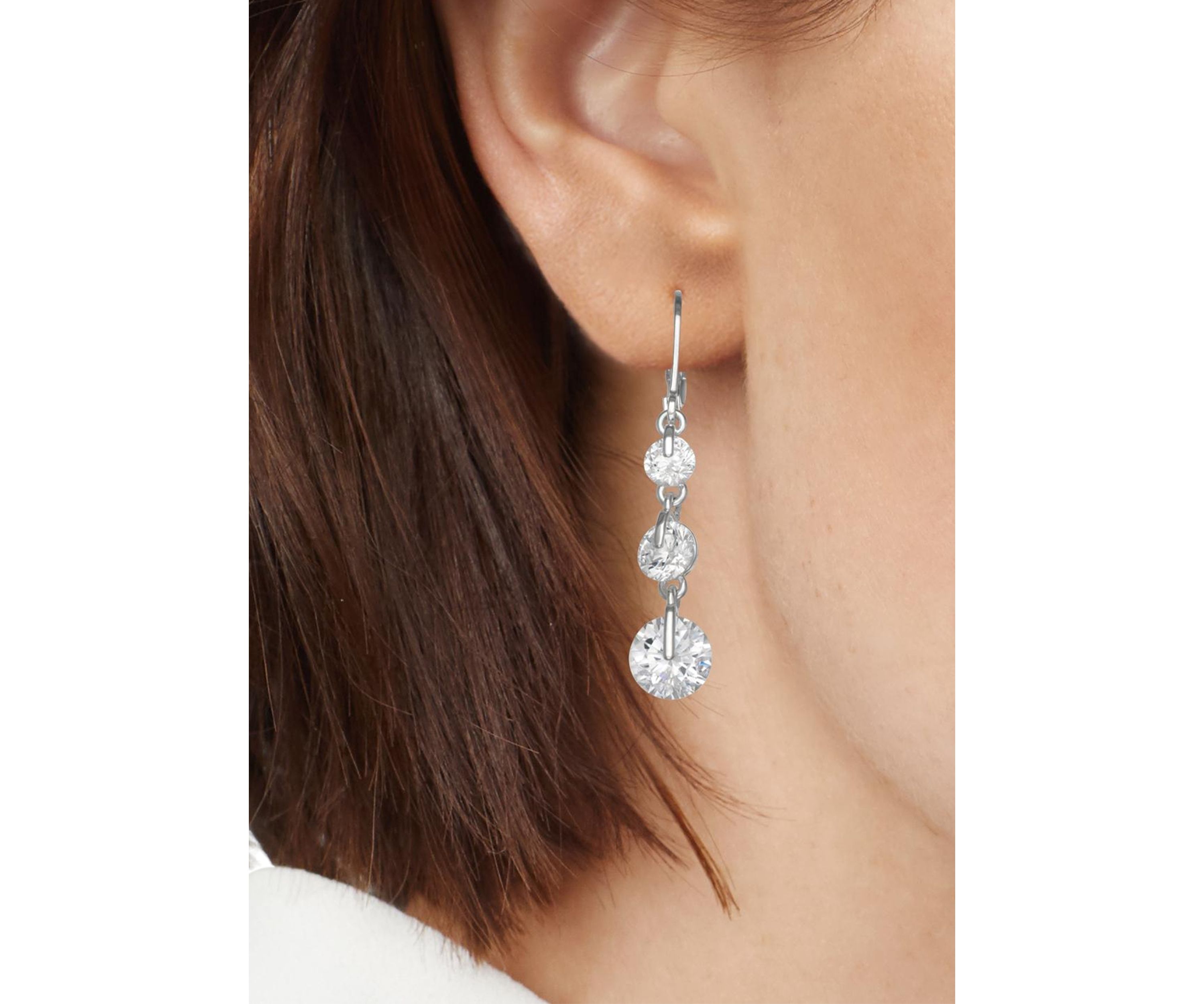 Silver Tone Cubic Zirconia Linear Earrings