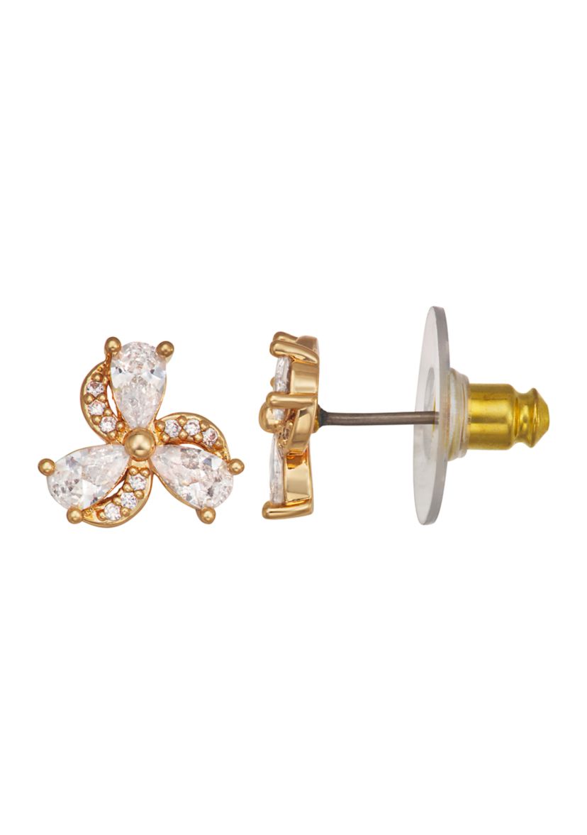 Gold Tone Crystal Stud Earrings