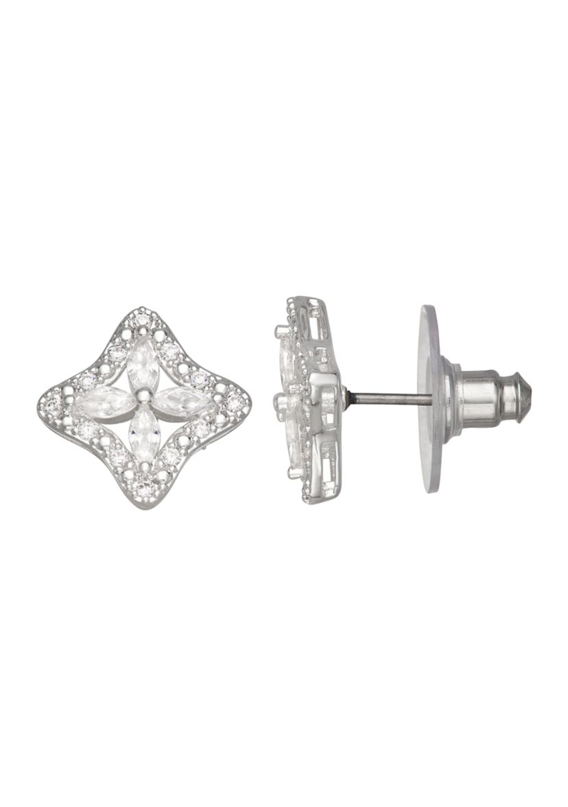 Silver Tone Crystal Stud Earrings