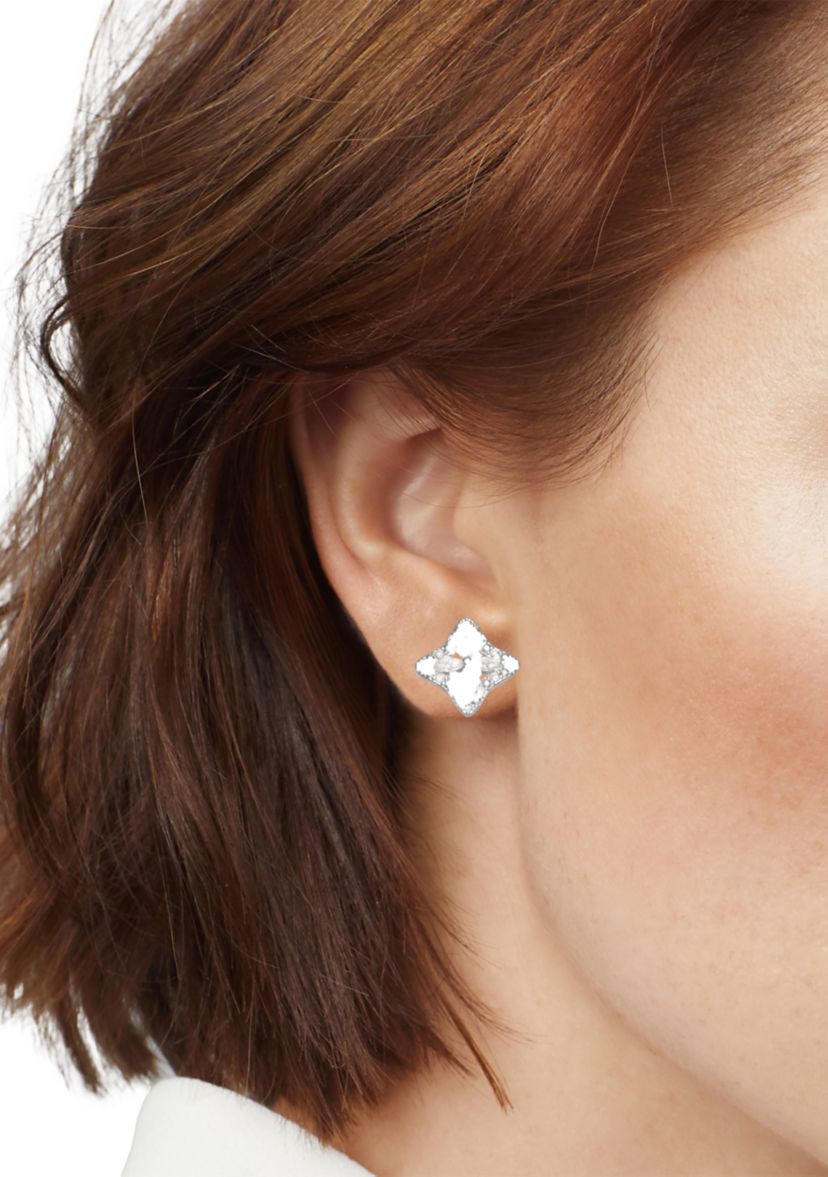Silver Tone Crystal Stud Earrings