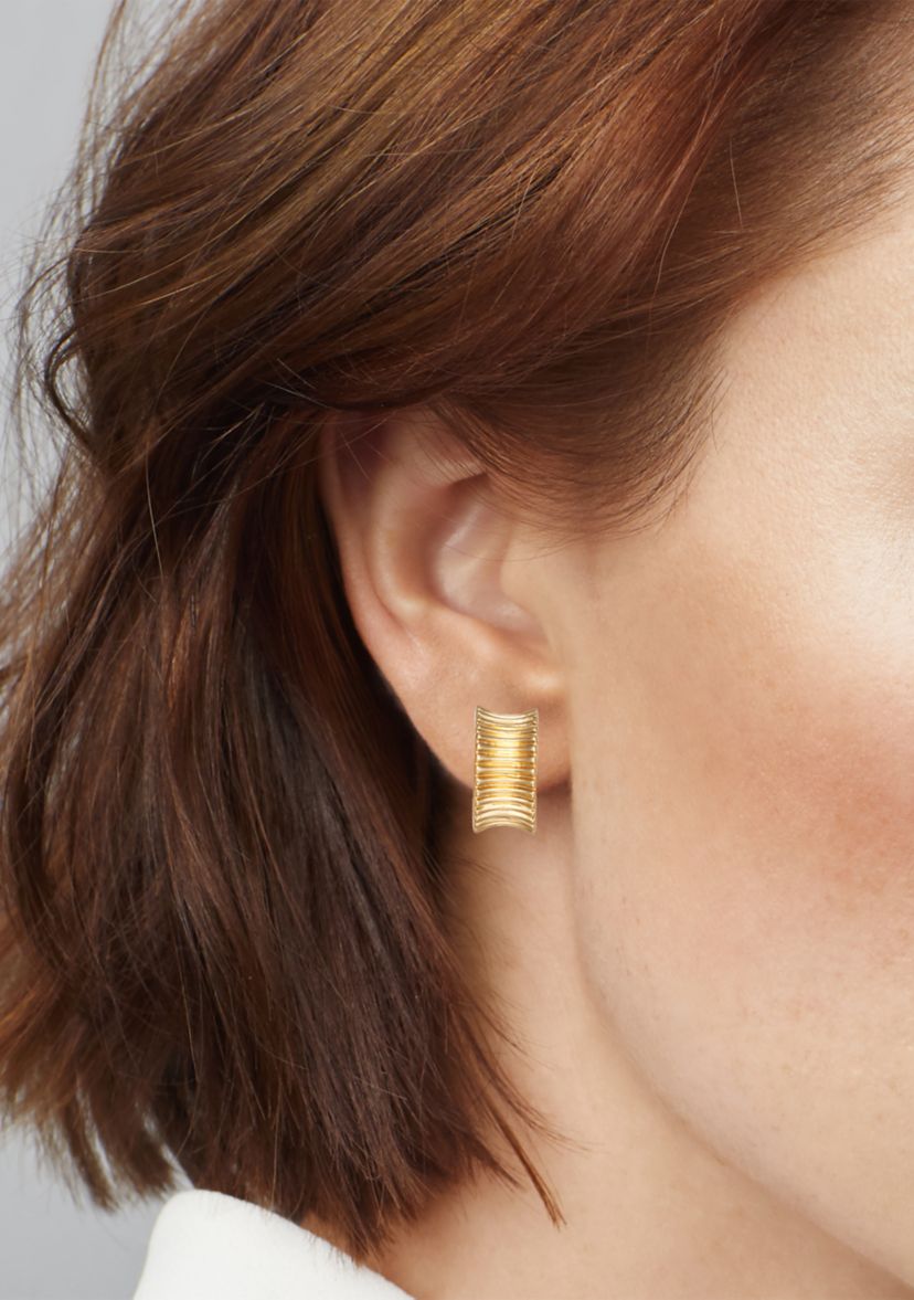 Gold Tone Stud Huggie Trio Earrings Set