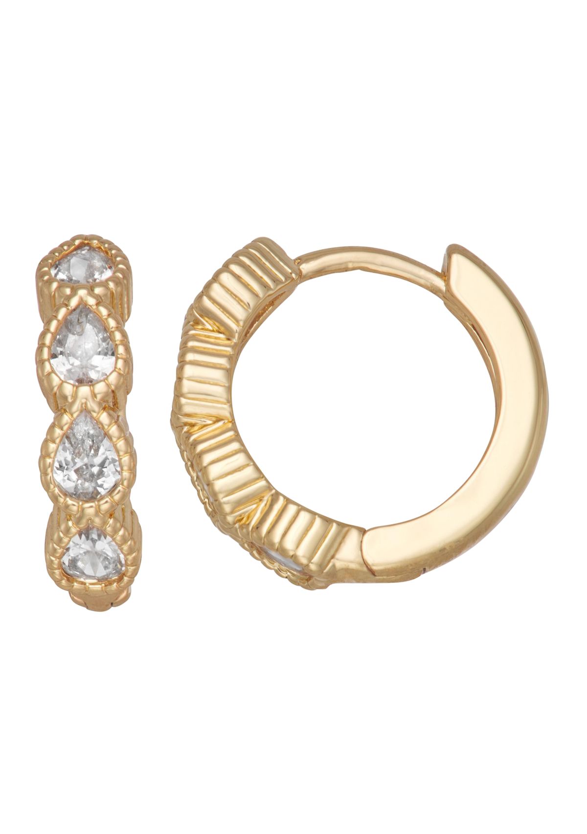 Gold Tone 14 Millimeter Cubic Zirconia Huggie Earrings