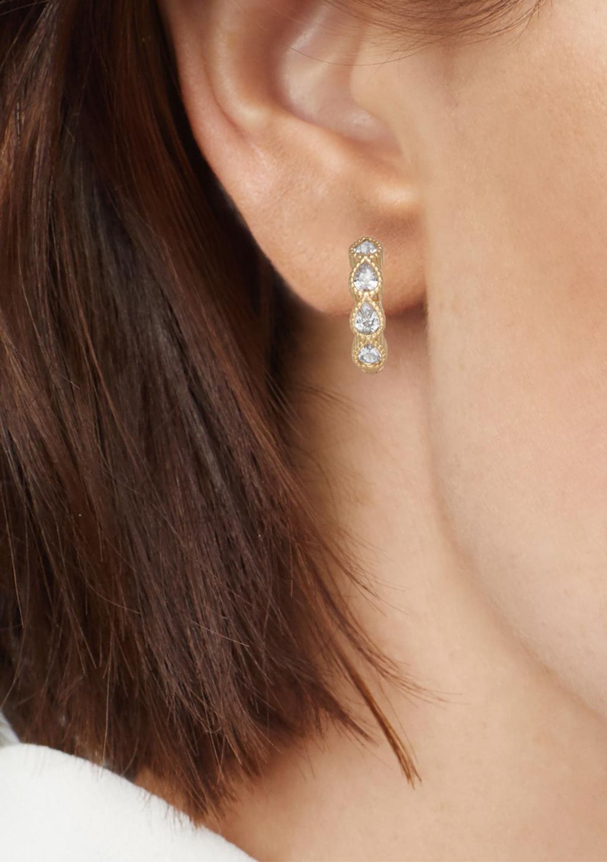 Gold Tone 14 Millimeter Cubic Zirconia Huggie Earrings