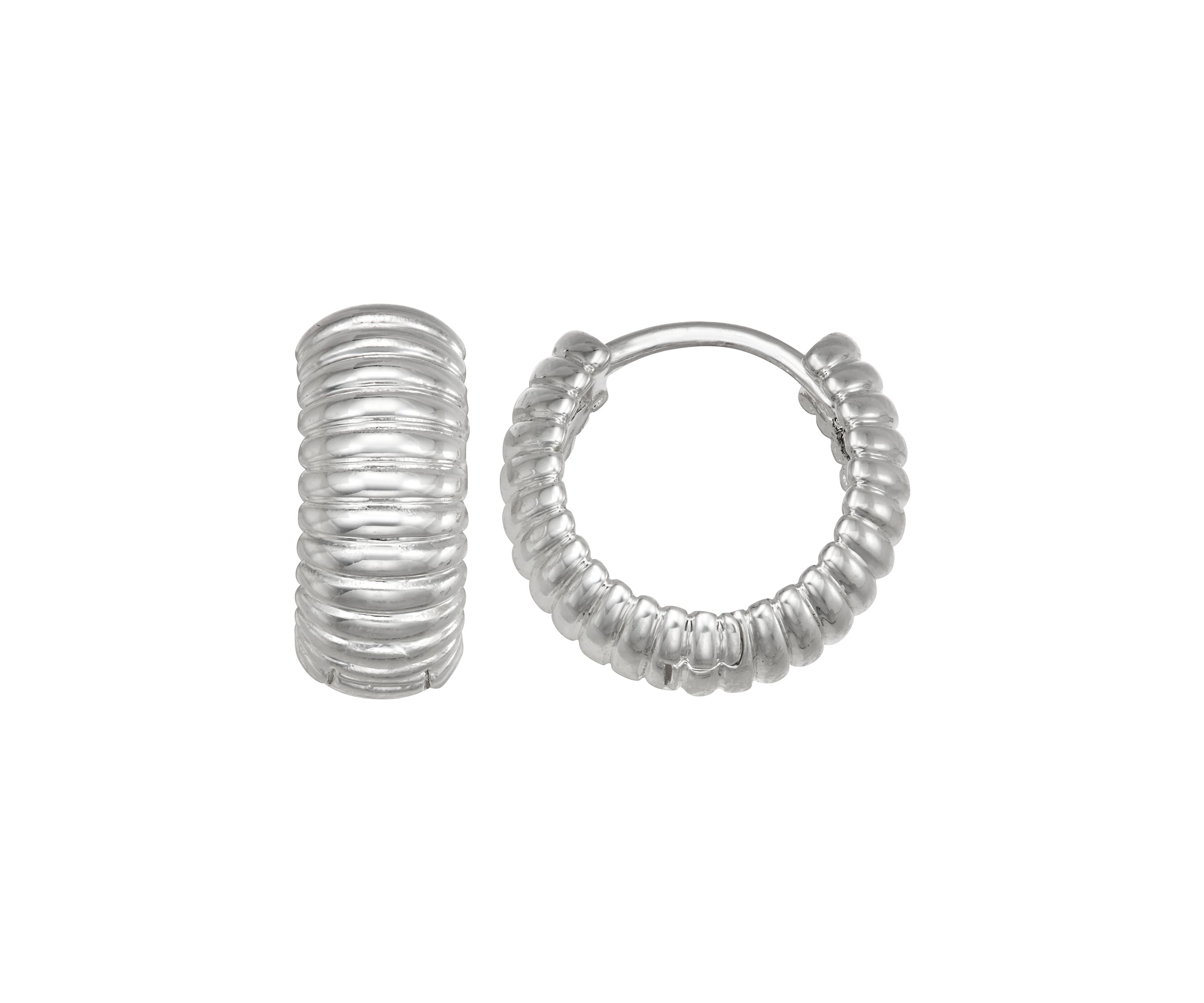 Silver Tone 16 Millimeter Texture Huggie Earrings